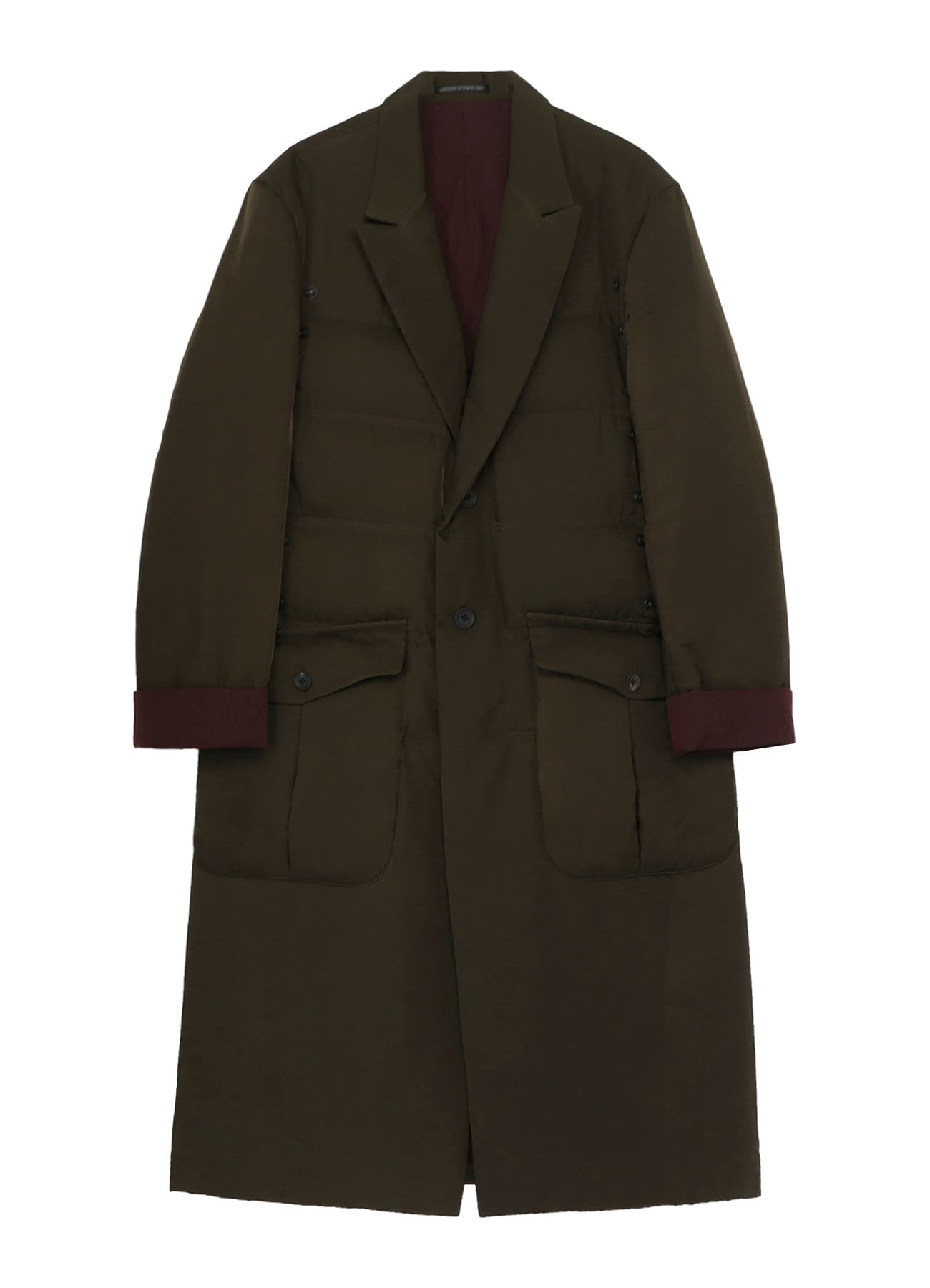 KHAKI CU TWILL 2 BUTTONS PADDED LONG JACKET