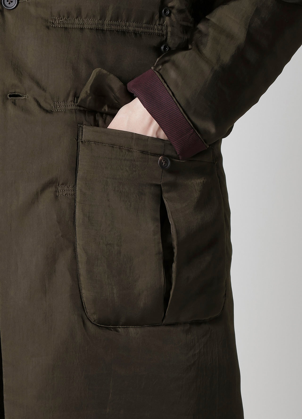 KHAKI CU TWILL 2 BUTTONS PADDED LONG JACKET