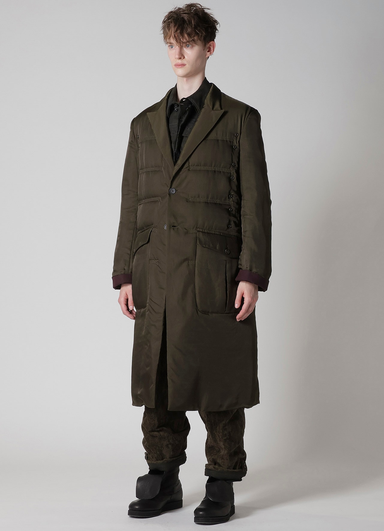 KHAKI CU TWILL 2 BUTTONS PADDED LONG JACKET