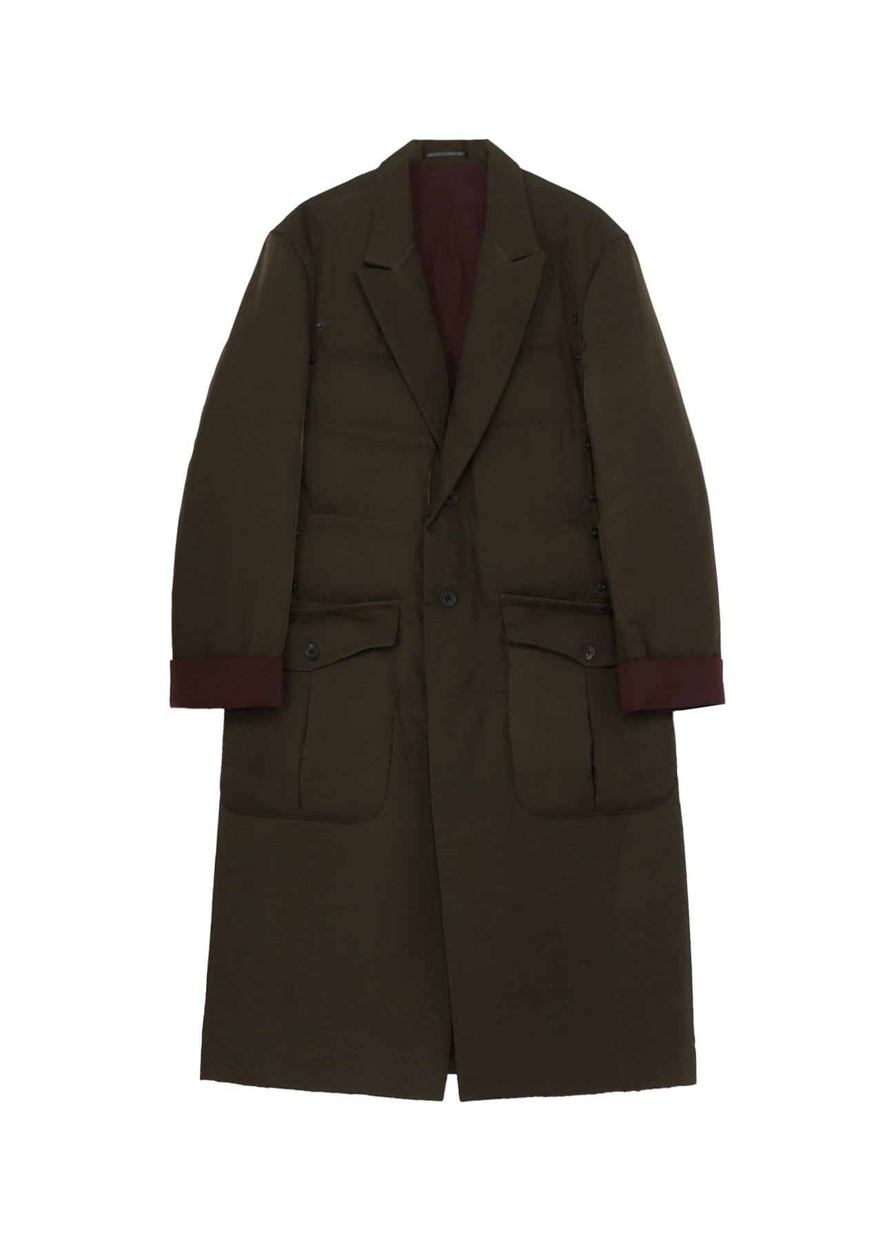 KHAKI CU TWILL 2 BUTTONS PADDED LONG JACKET