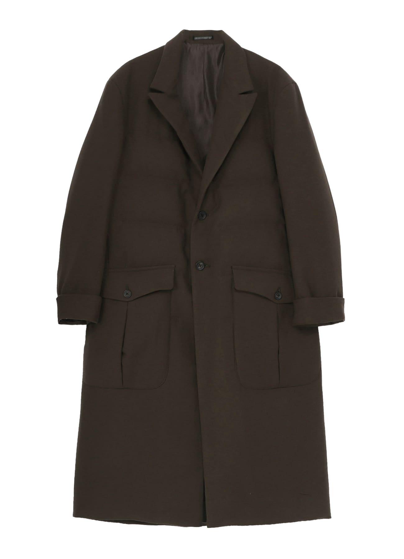 FLANNEL KHAKI 2BUTTONS PADDED LONG JACKET