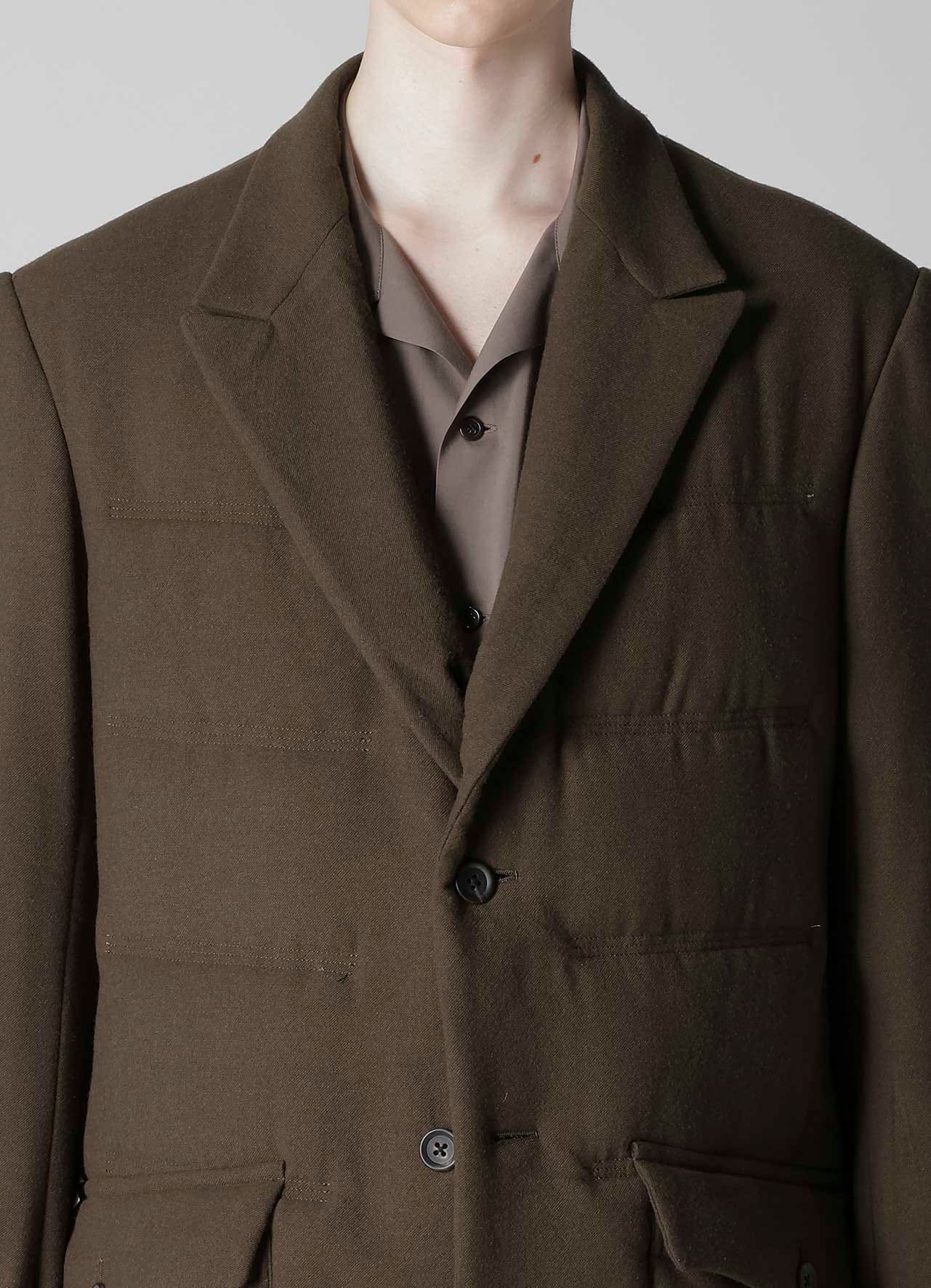 FLANNEL KHAKI 2BUTTONS PADDED LONG JACKET