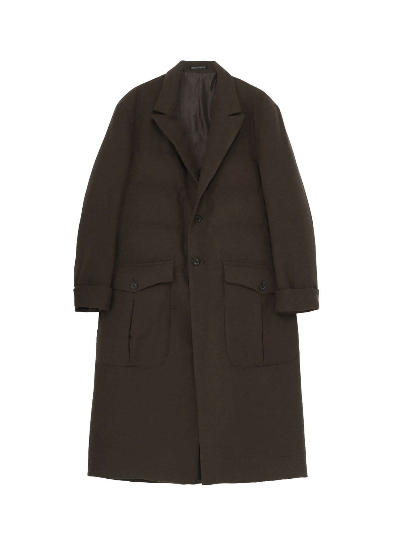 FLANNEL KHAKI 2BUTTONS PADDED LONG JACKET