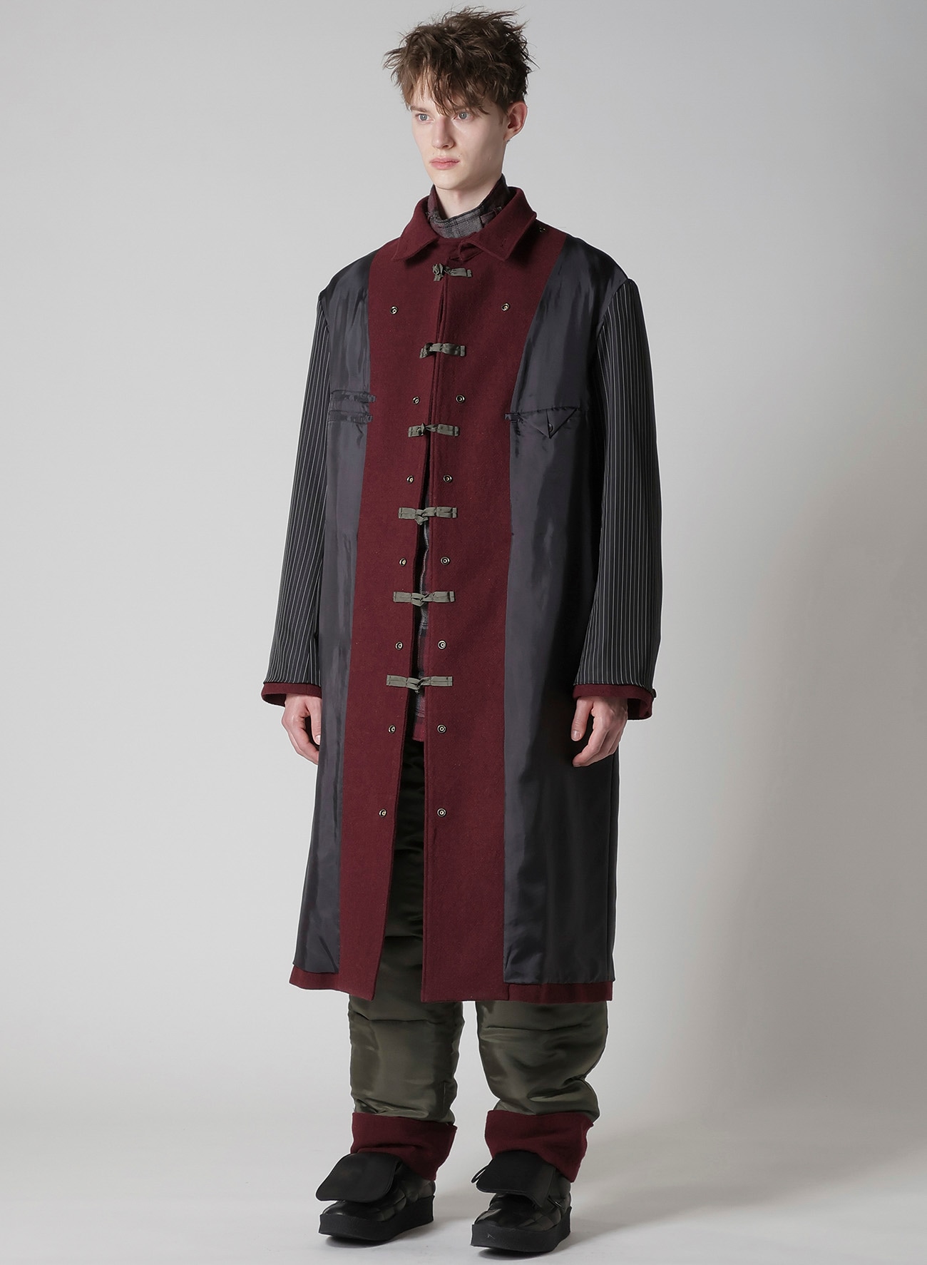 BURGUNDY WOOL BELT JACKET WITH LINER