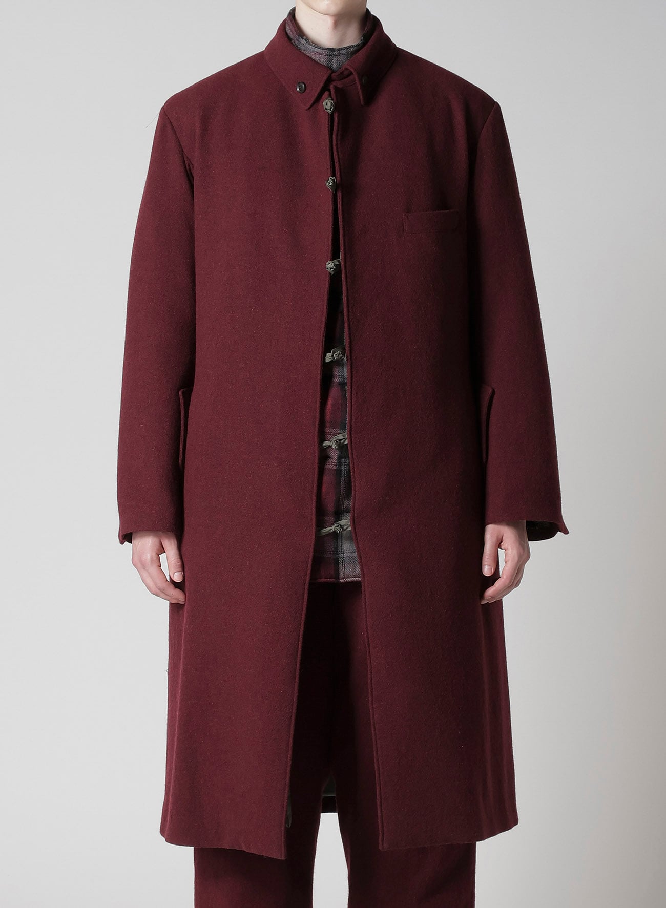 BURGUNDY WOOL BELT JACKET WITH LINER
