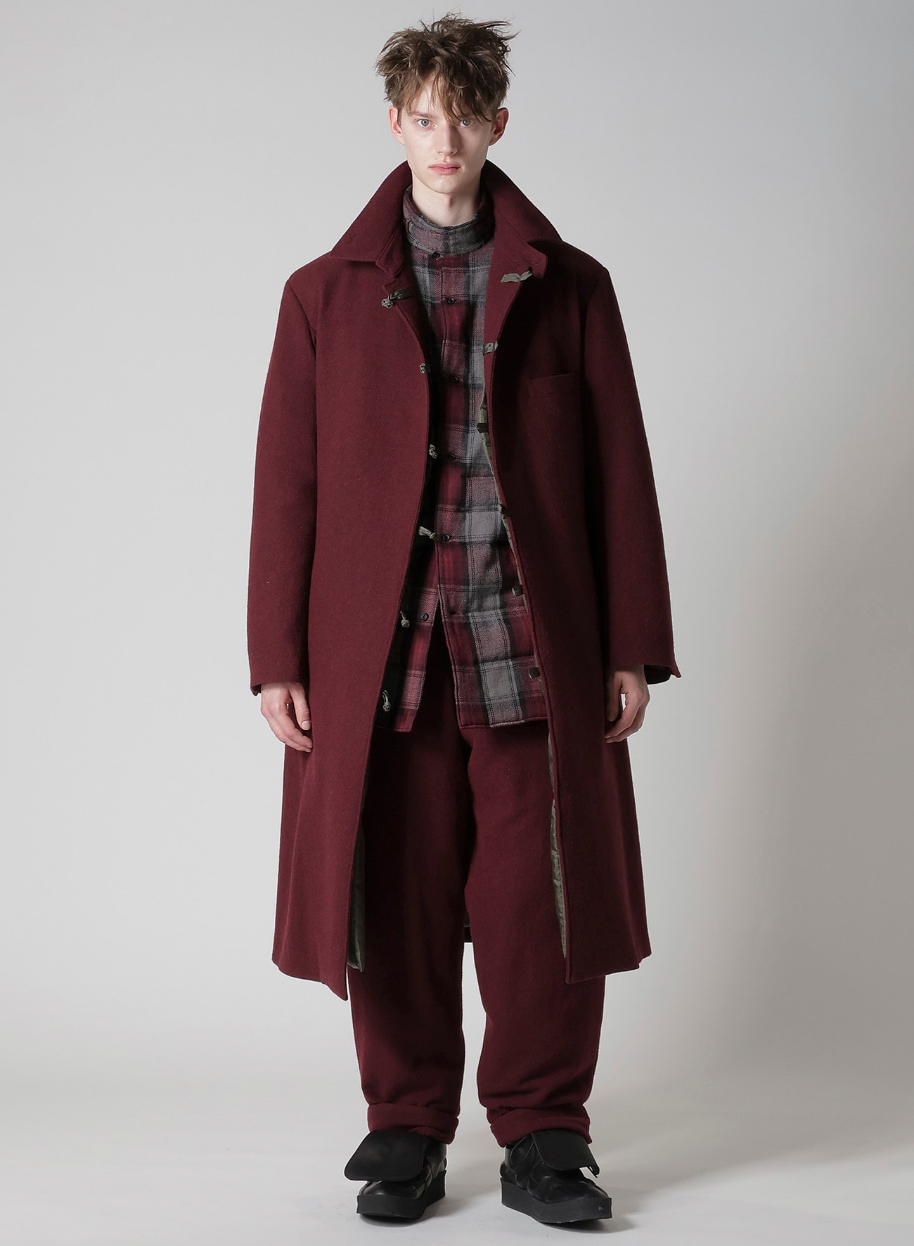 BURGUNDY WOOL BELT JACKET WITH LINER