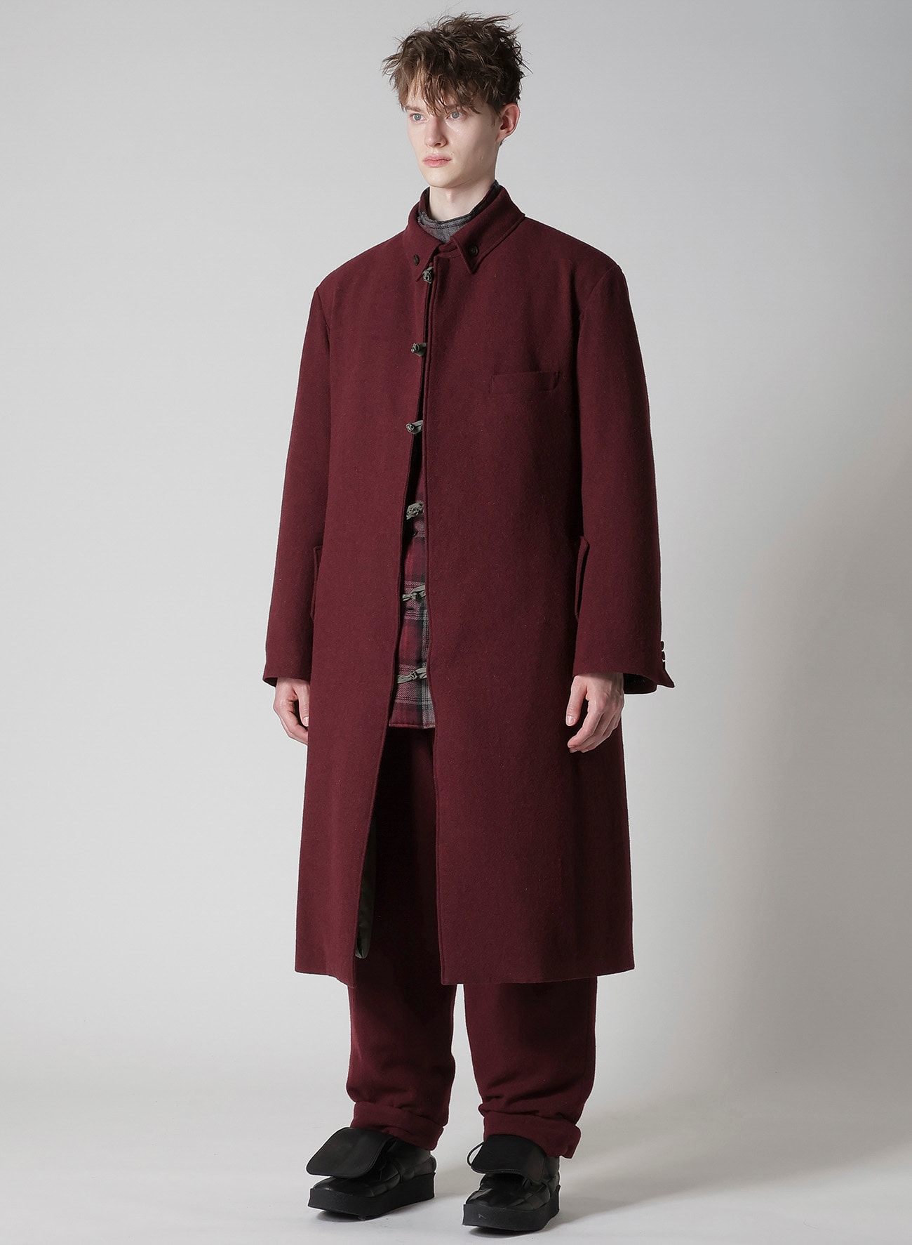 BURGUNDY WOOL BELT JACKET WITH LINER