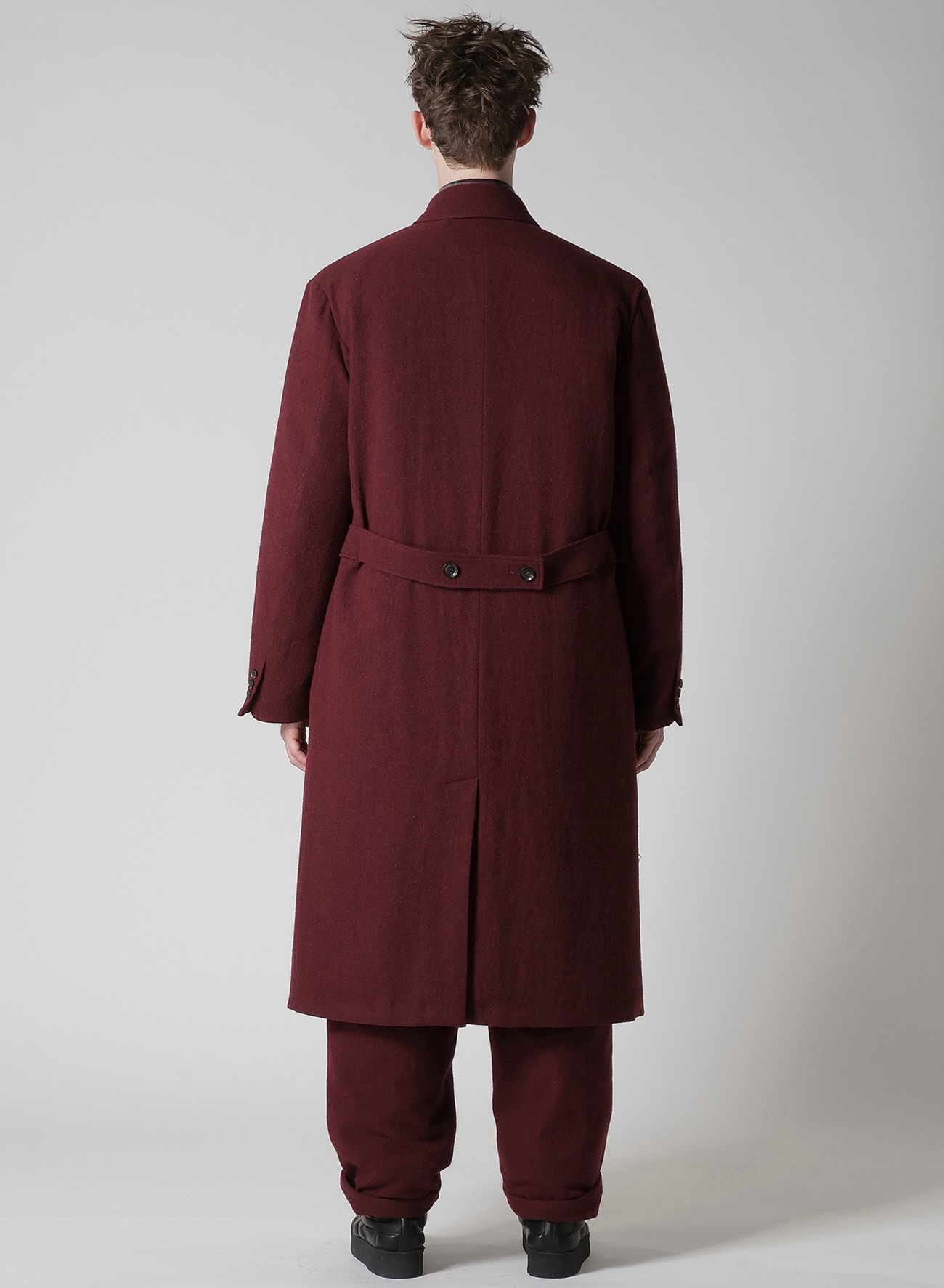 BURGUNDY WOOL BELT JACKET WITH LINER