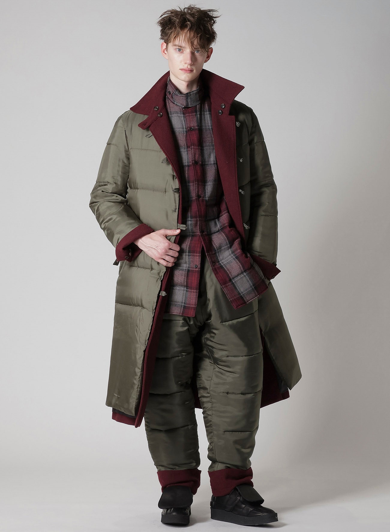 BURGUNDY WOOL BELT JACKET WITH LINER