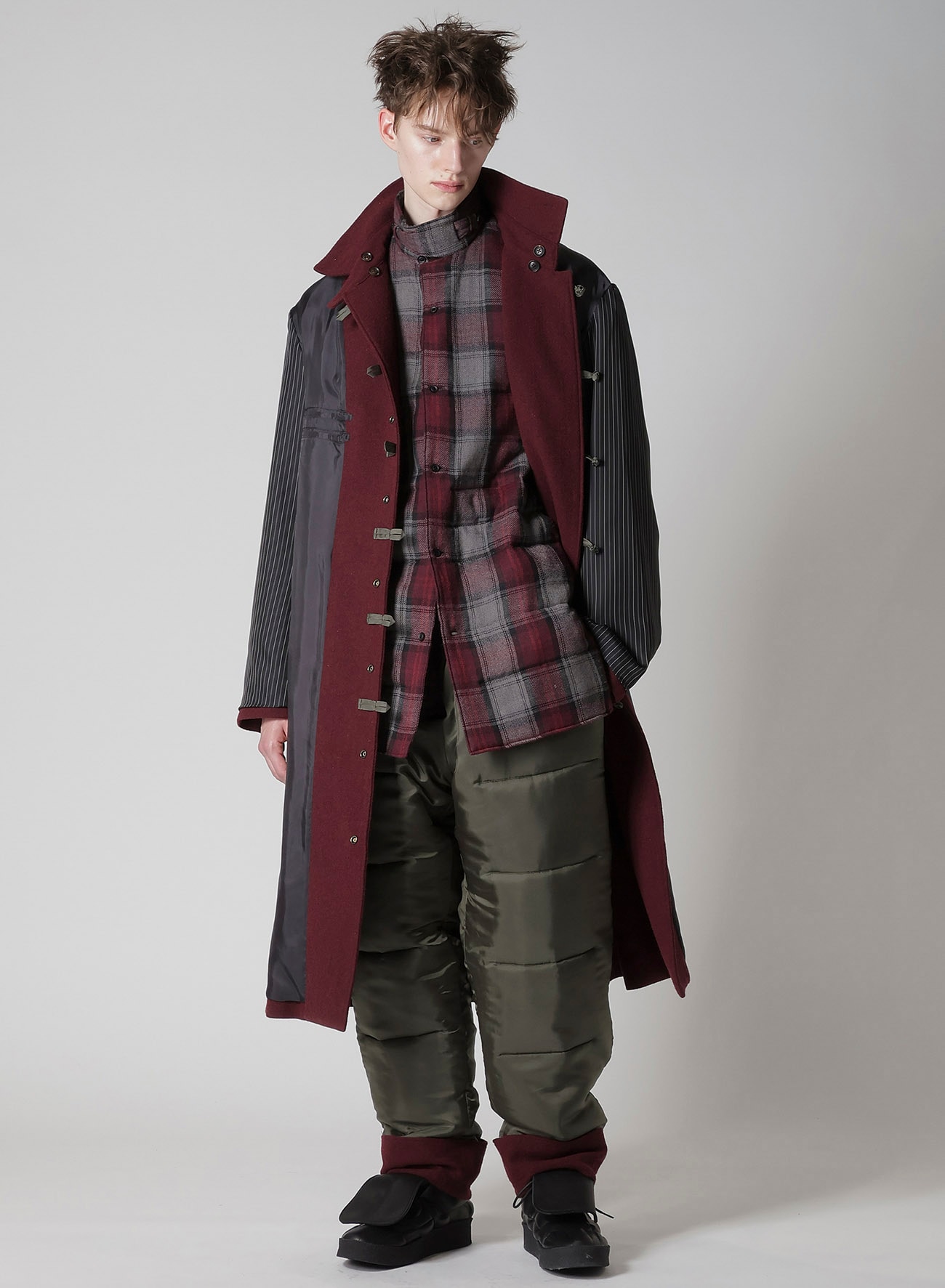 BURGUNDY WOOL BELT JACKET WITH LINER