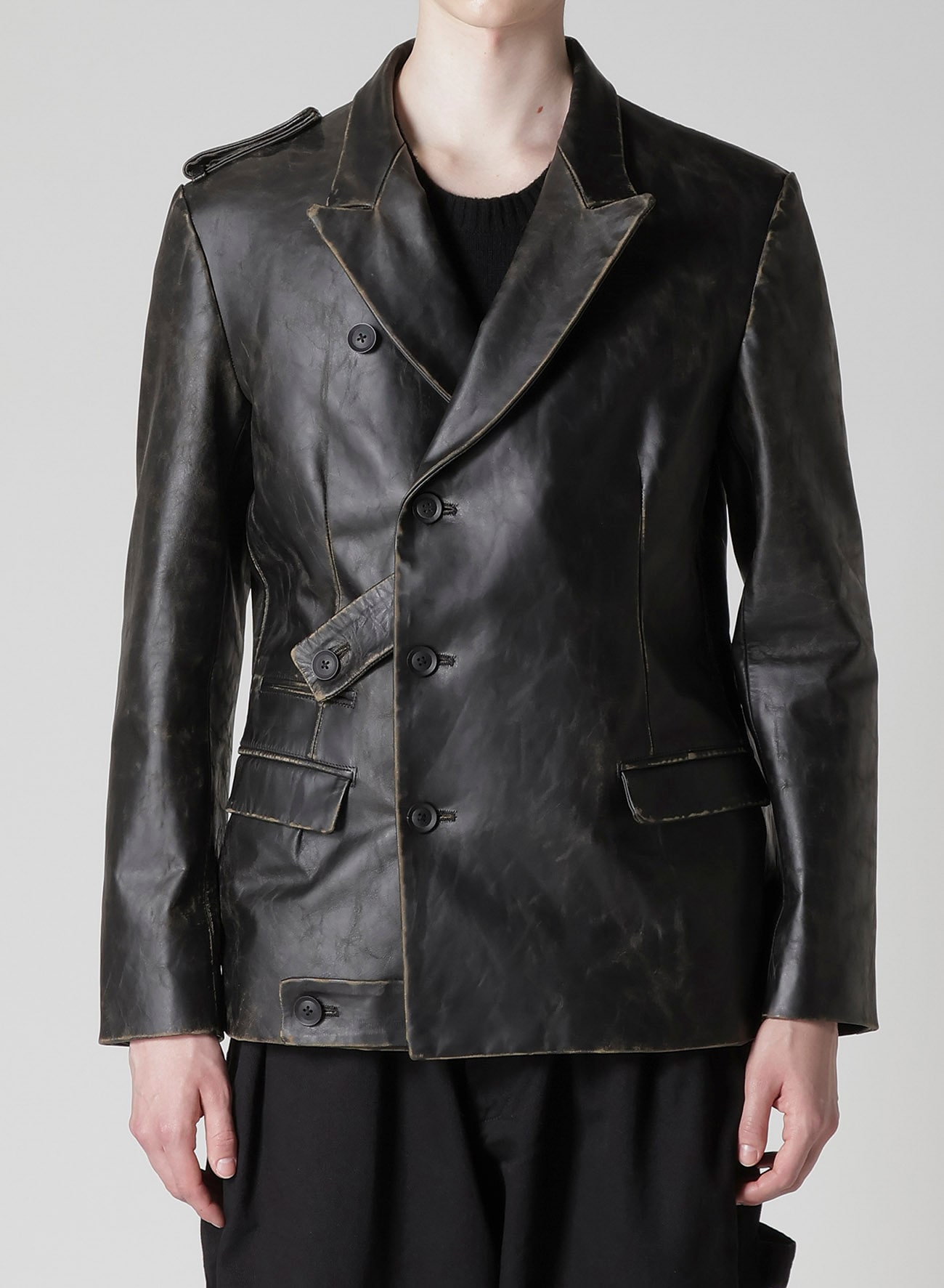 JAPAN HORSE LEATHER CLAP PEACKED LAPEL JACKET