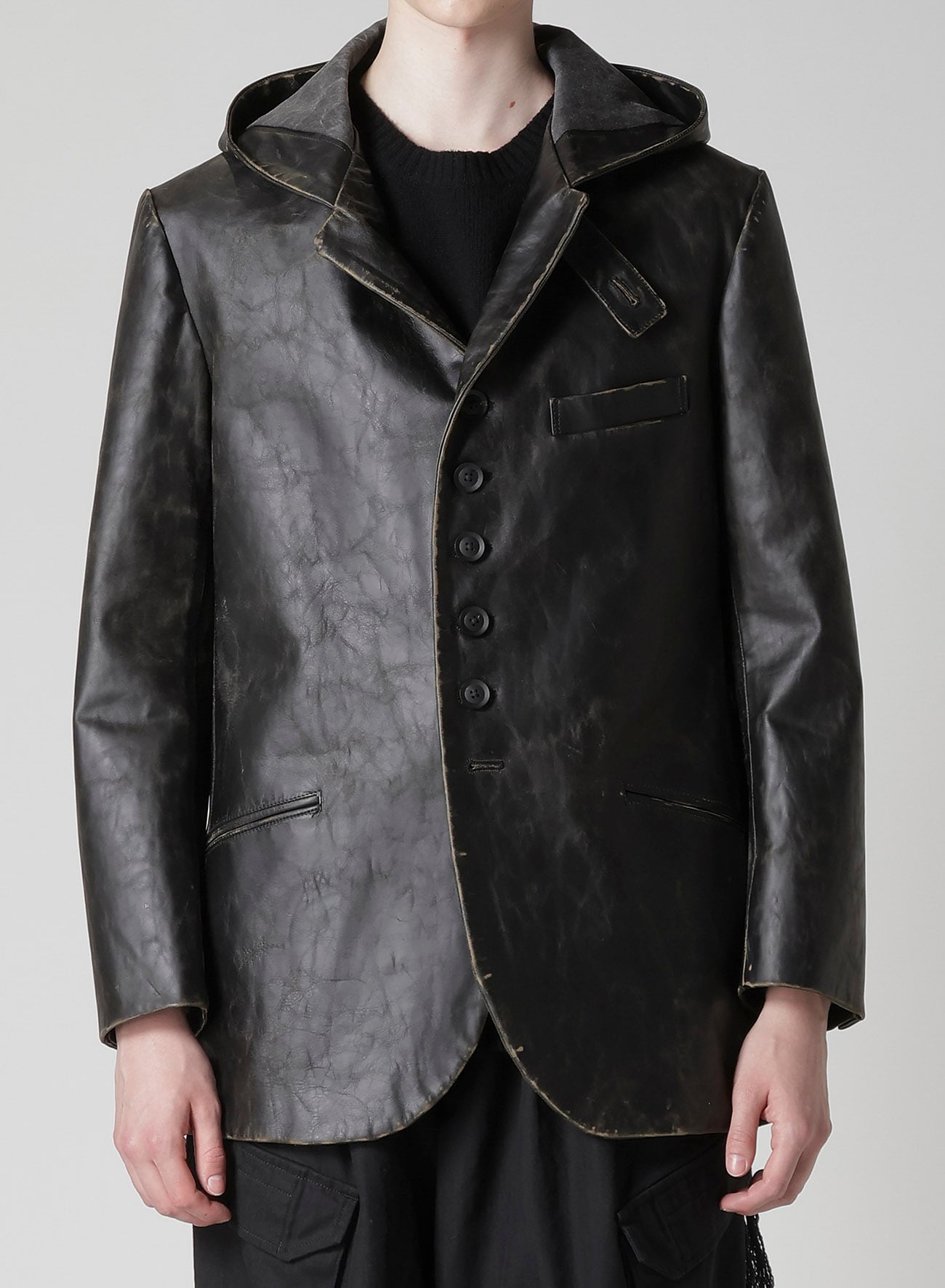 JAPAN HORSE LEATHER CLAP HOODED JACKET