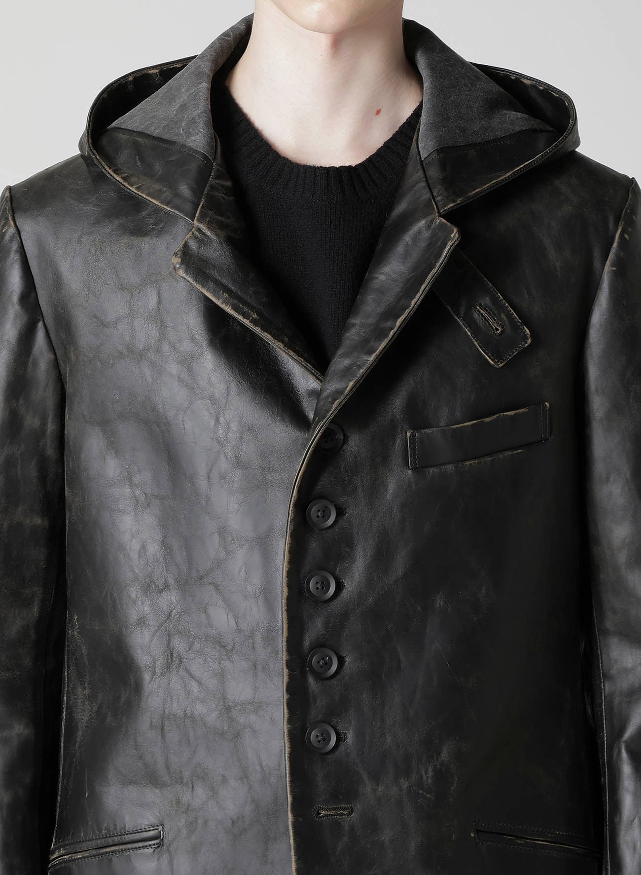 JAPAN HORSE LEATHER CLAP HOODED JACKET