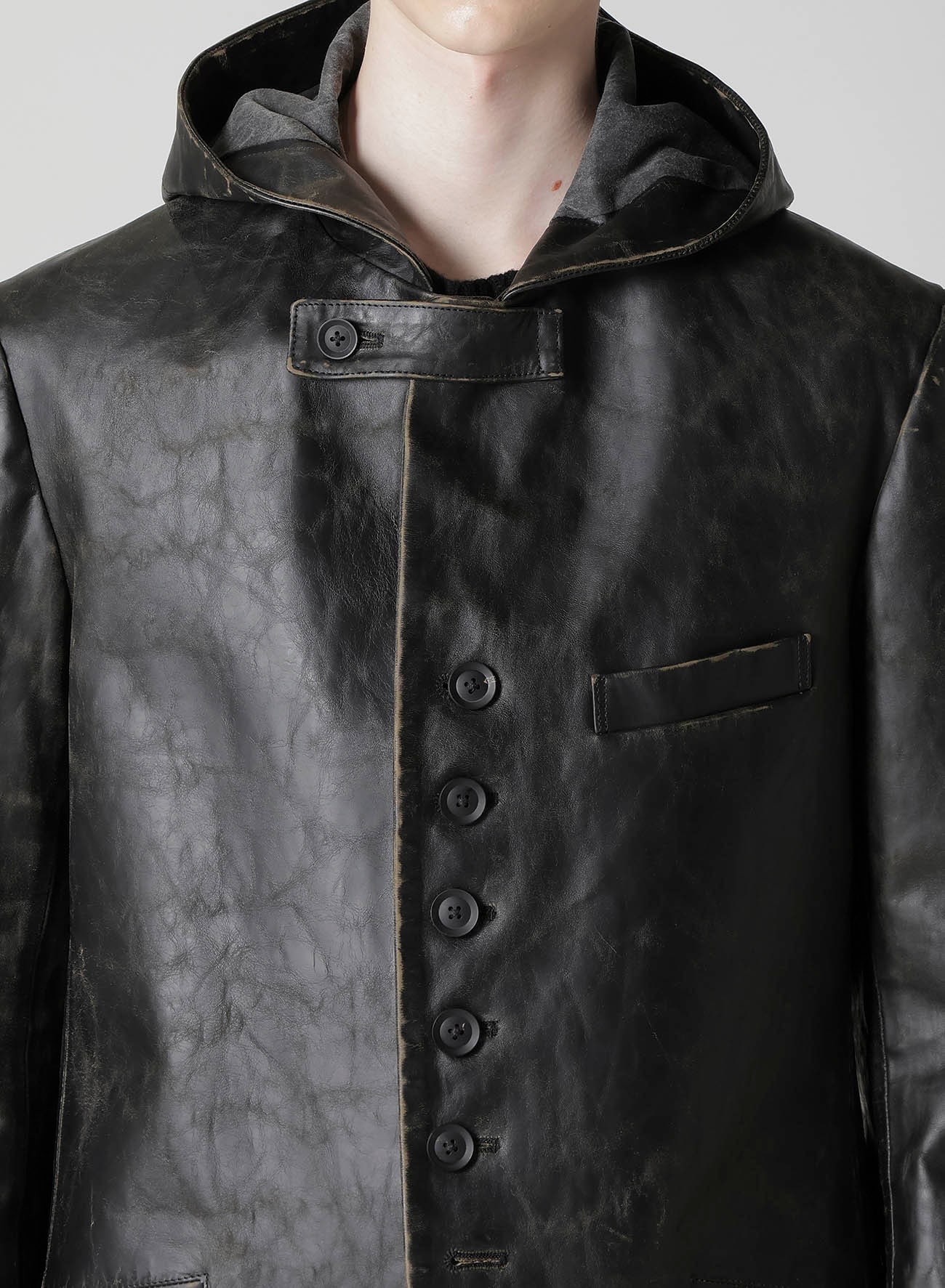 JAPAN HORSE LEATHER CLAP HOODED JACKET