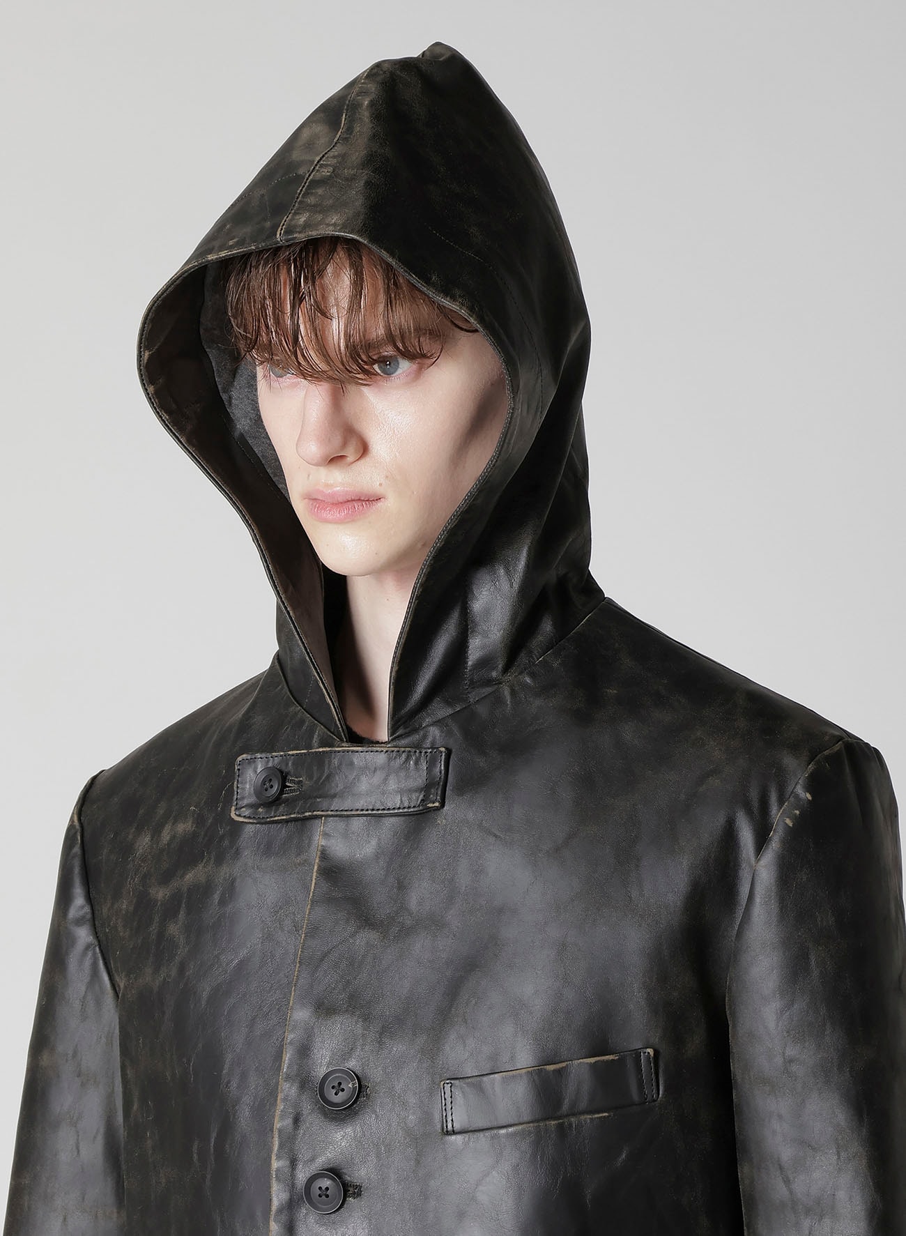 JAPAN HORSE LEATHER CLAP HOODED JACKET