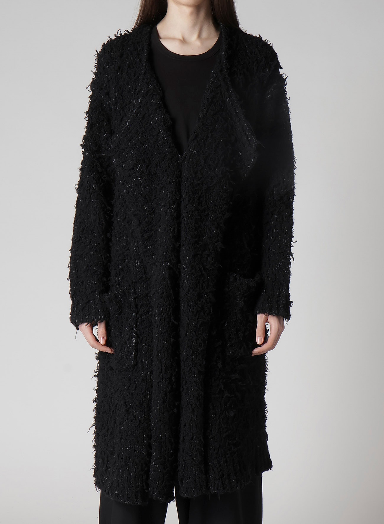 3G1P BRUSHED PLAIN STITCH LONG CARDIGAN