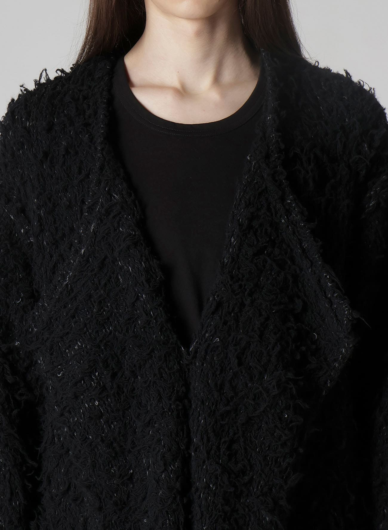 3G1P BRUSHED PLAIN STITCH LONG CARDIGAN