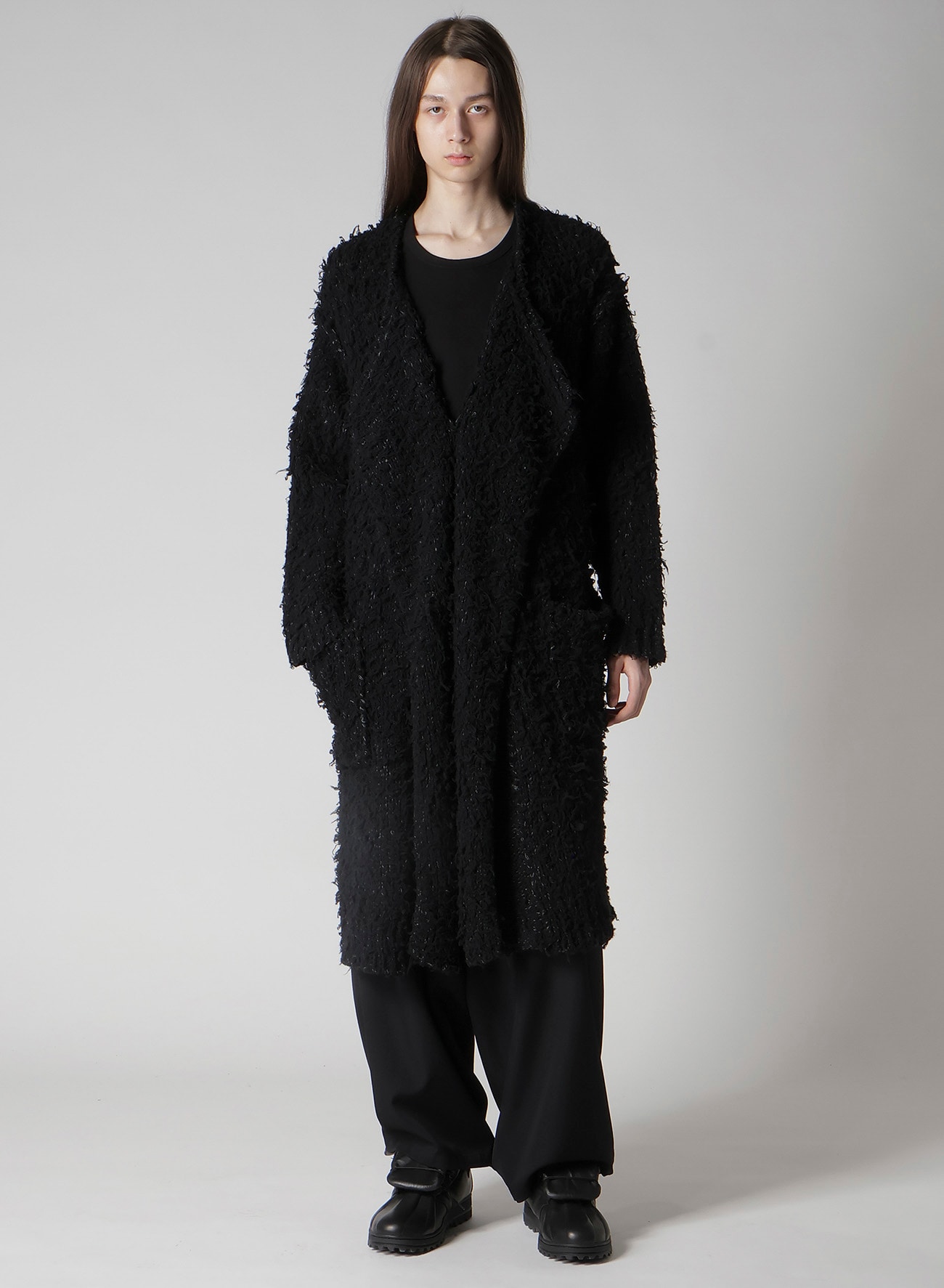 3G1P BRUSHED PLAIN STITCH LONG CARDIGAN