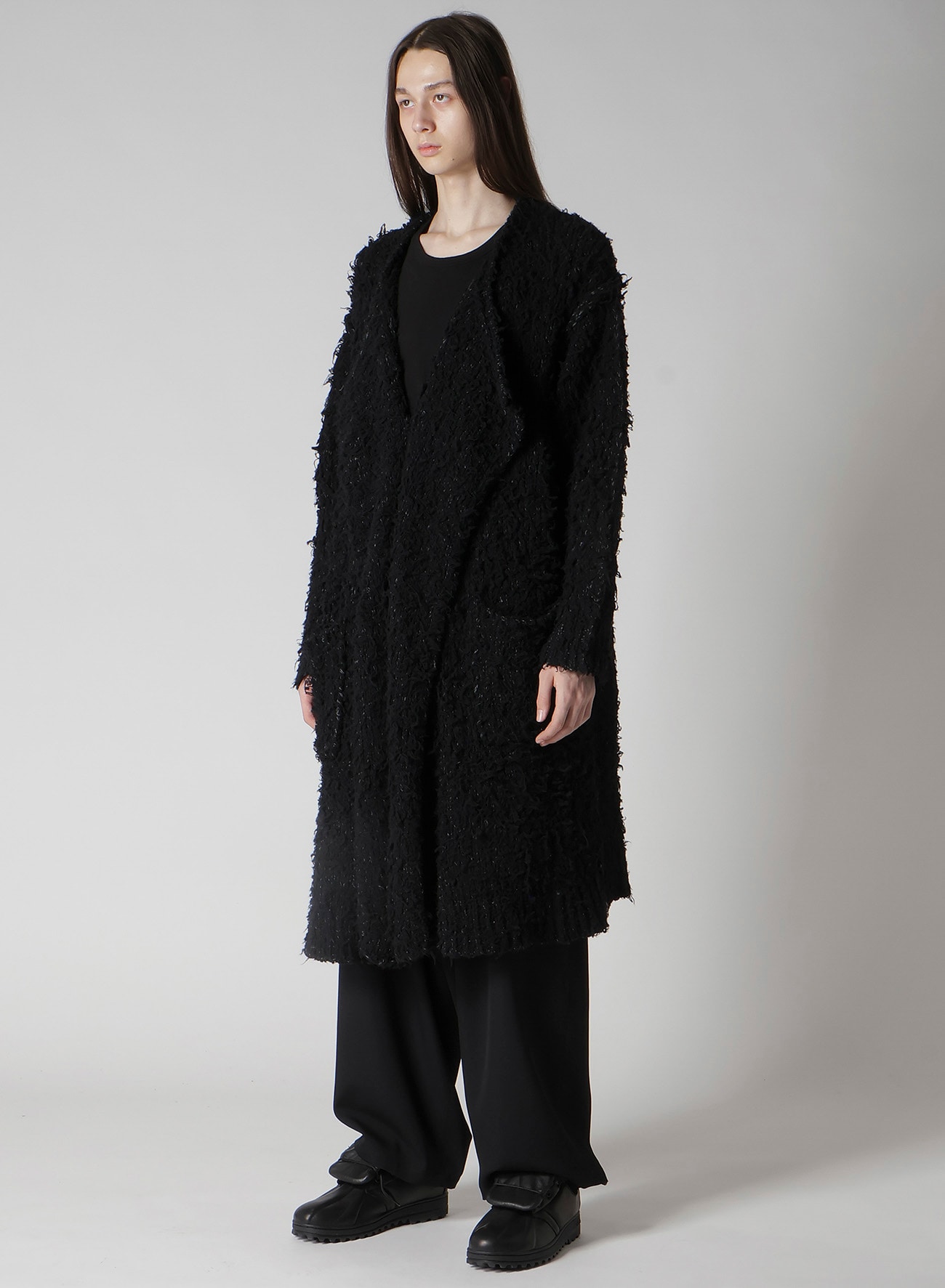 3G1P BRUSHED PLAIN STITCH LONG CARDIGAN