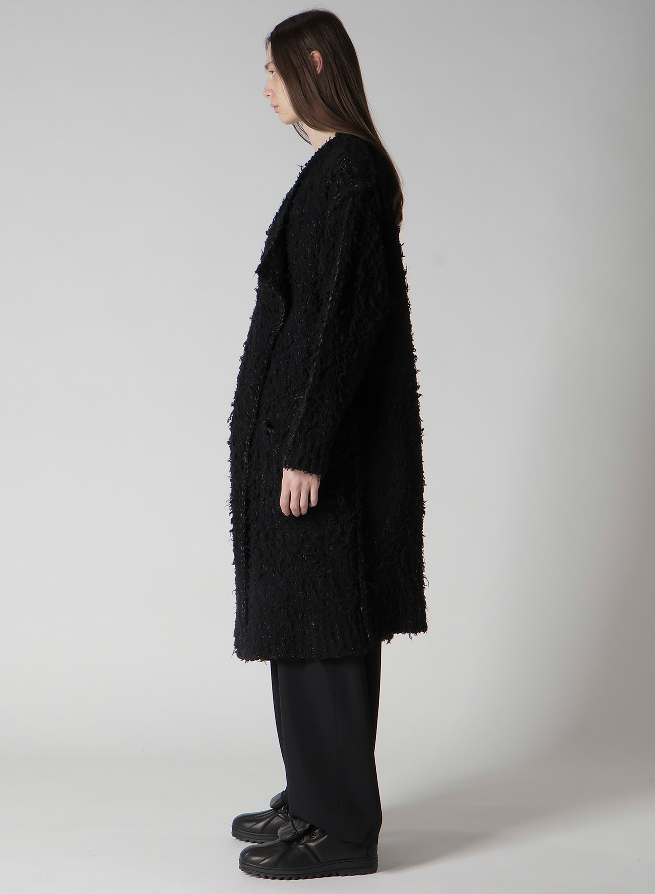 3G1P BRUSHED PLAIN STITCH LONG CARDIGAN