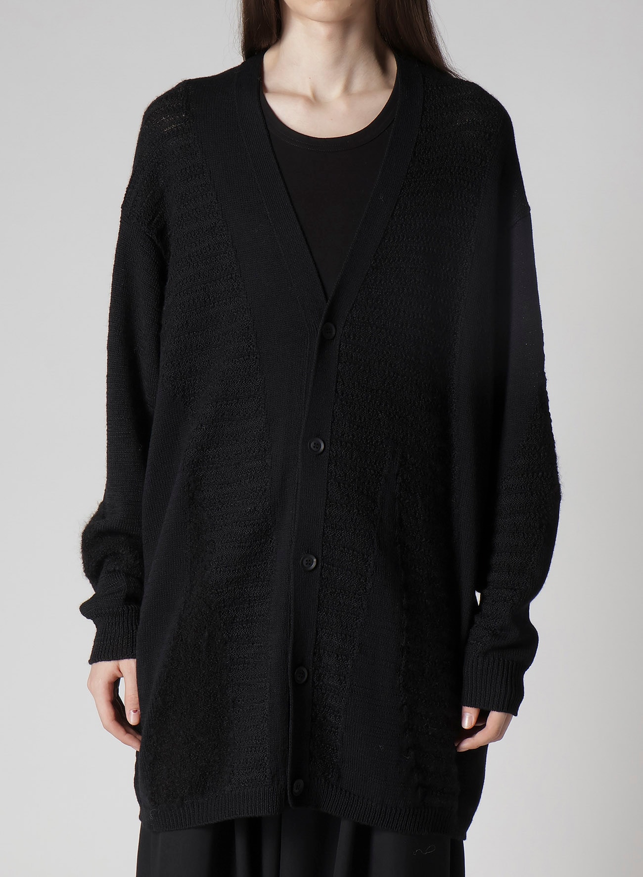 5G1P COMBINATION KNIT COMBINATION V NECK CARDIGAN