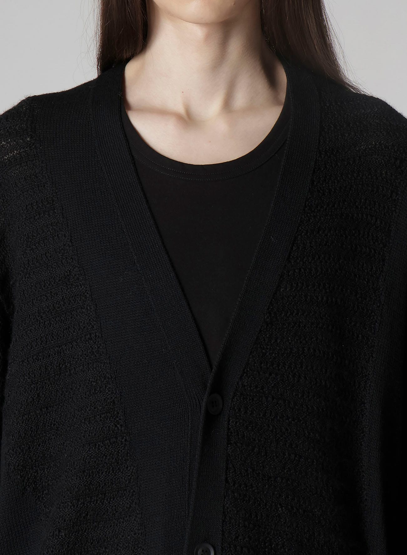 5G1P COMBINATION KNIT COMBINATION V NECK CARDIGAN