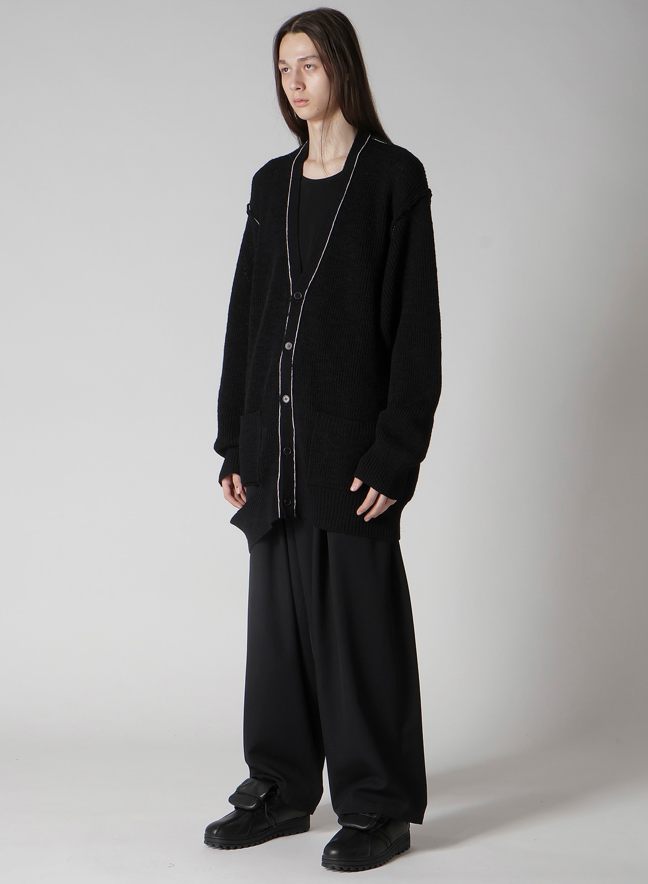 HALF CARDIGAN SLIT DETAIL V NECK CARDIGAN(FREE SIZE Black