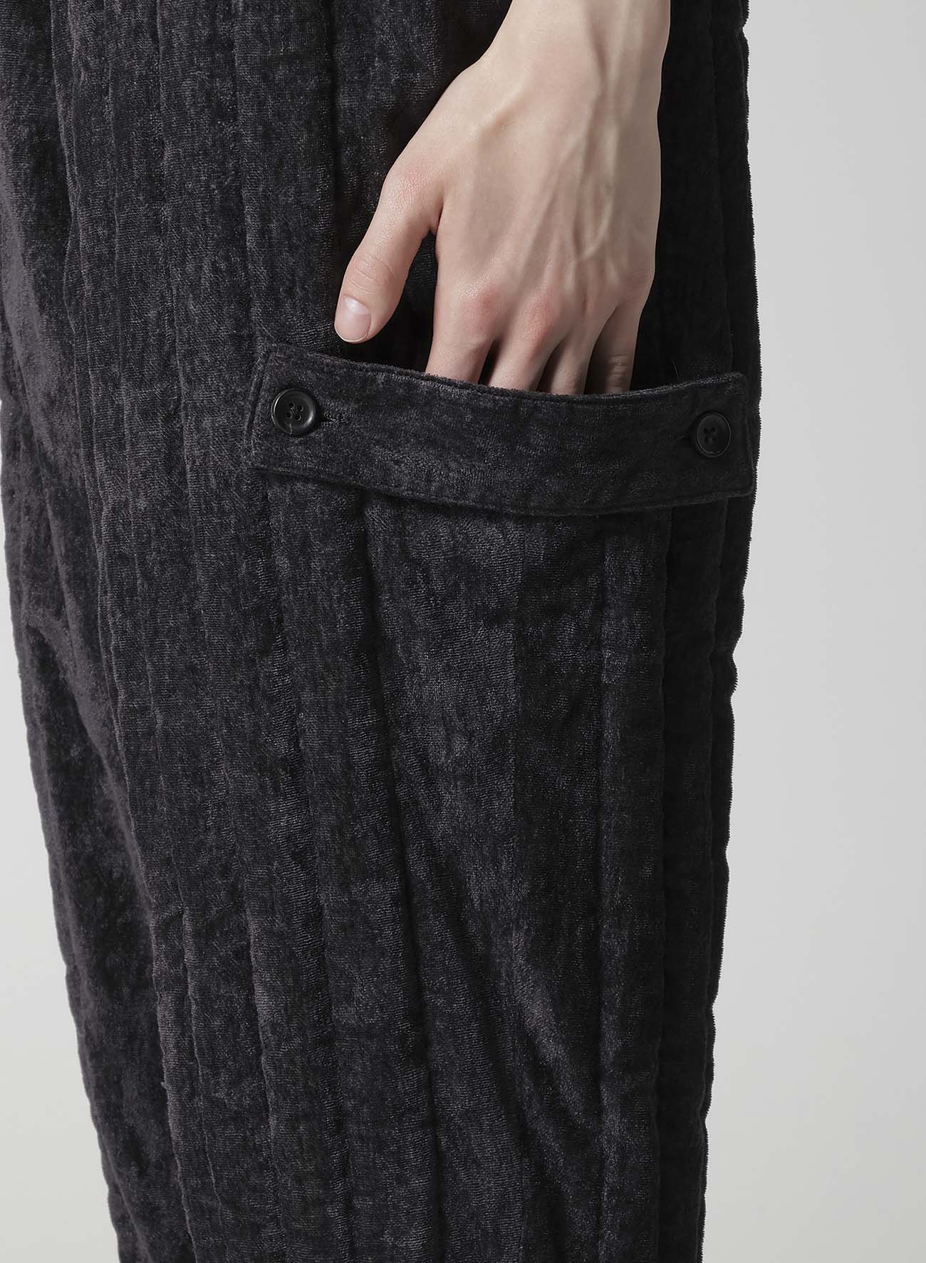 LINEN VELVET  TAB DETAIL PADDED PANTS