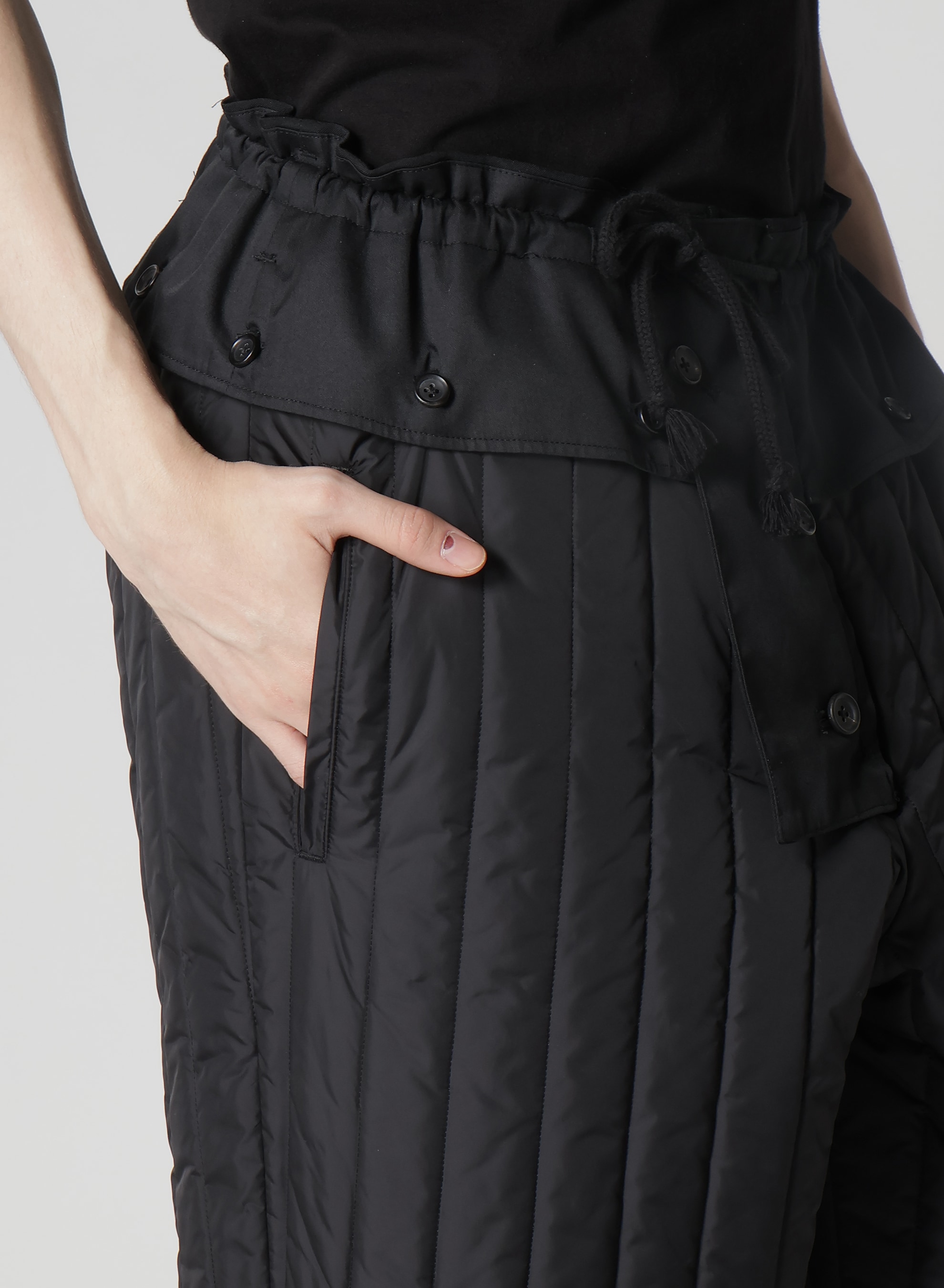 WOOL GABARDINE HEM STRING PANTS WITH NYLON LINER