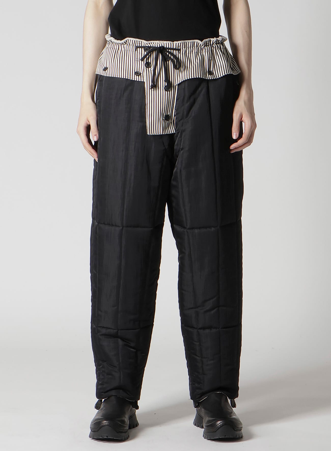 RAW LINEN VELVET LOOP BUTTON PANTS WITH LINER