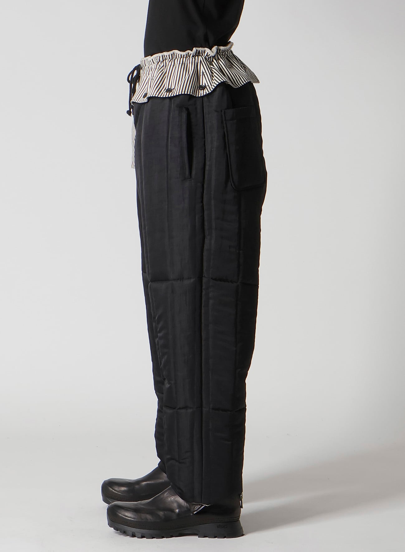 RAW LINEN VELVET LOOP BUTTON PANTS WITH LINER