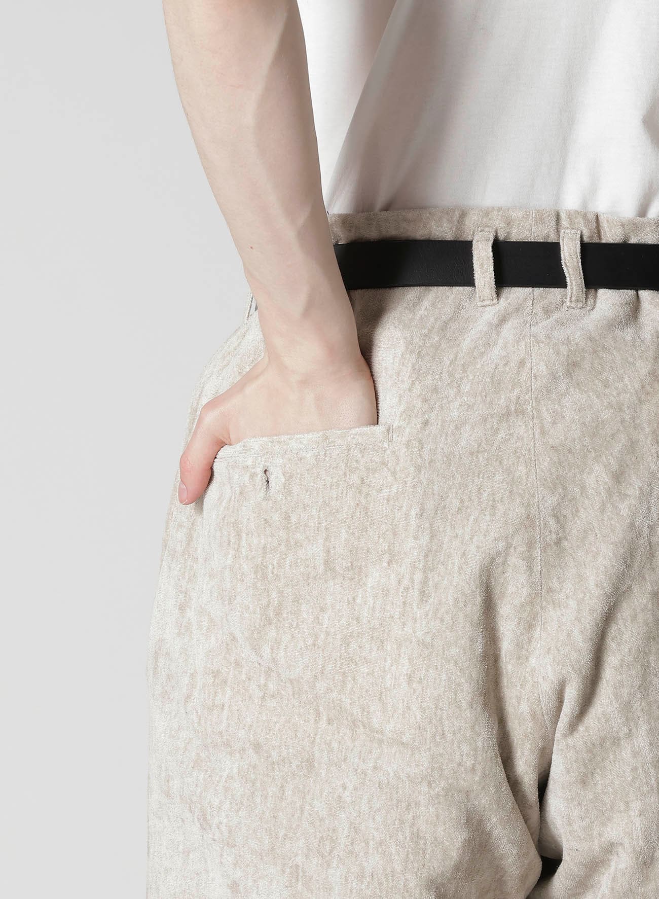 RAW LINEN VELVET ONE SIDE POCKET PANTS WITH LINER