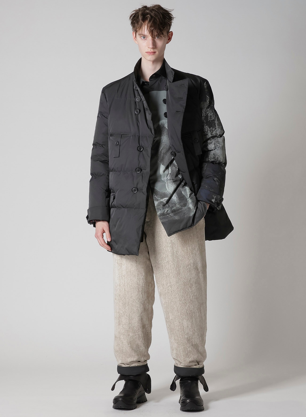 RAW LINEN VELVET ONE SIDE POCKET PANTS WITH LINER