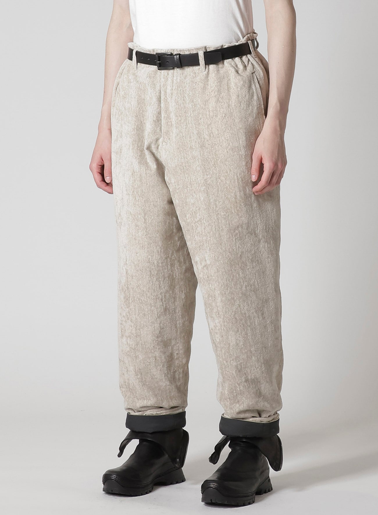 RAW LINEN VELVET ONE SIDE POCKET PANTS WITH LINER