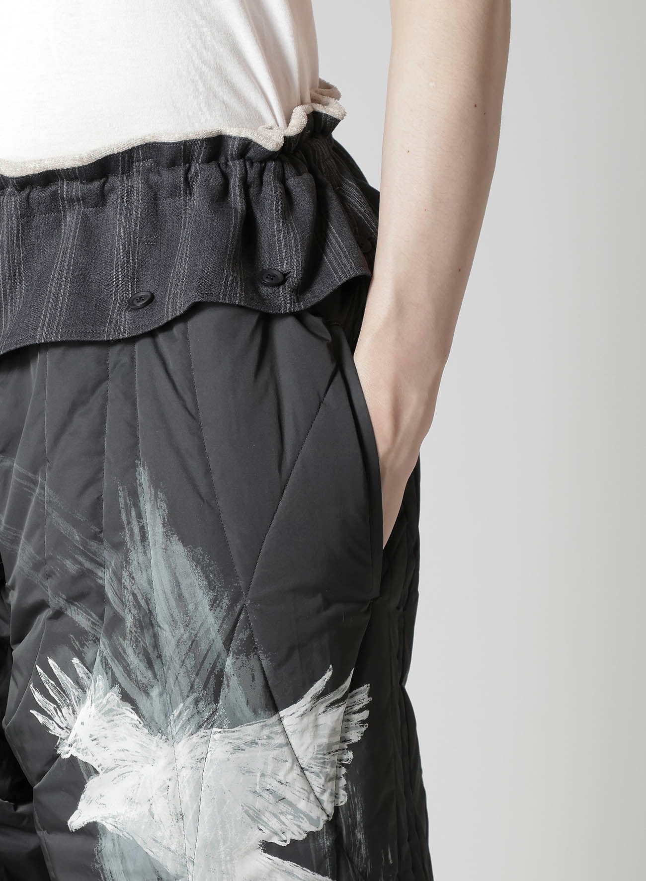 RAW LINEN VELVET ONE SIDE POCKET PANTS WITH LINER
