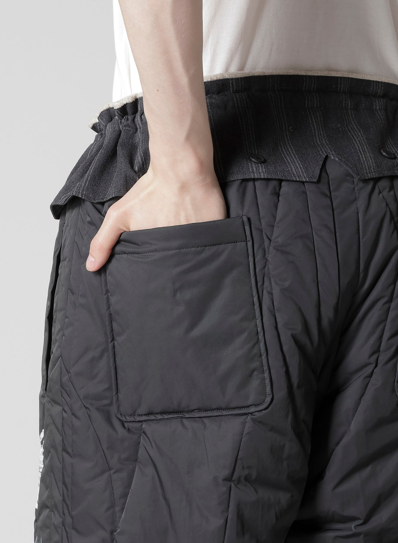 RAW LINEN VELVET ONE SIDE POCKET PANTS WITH LINER