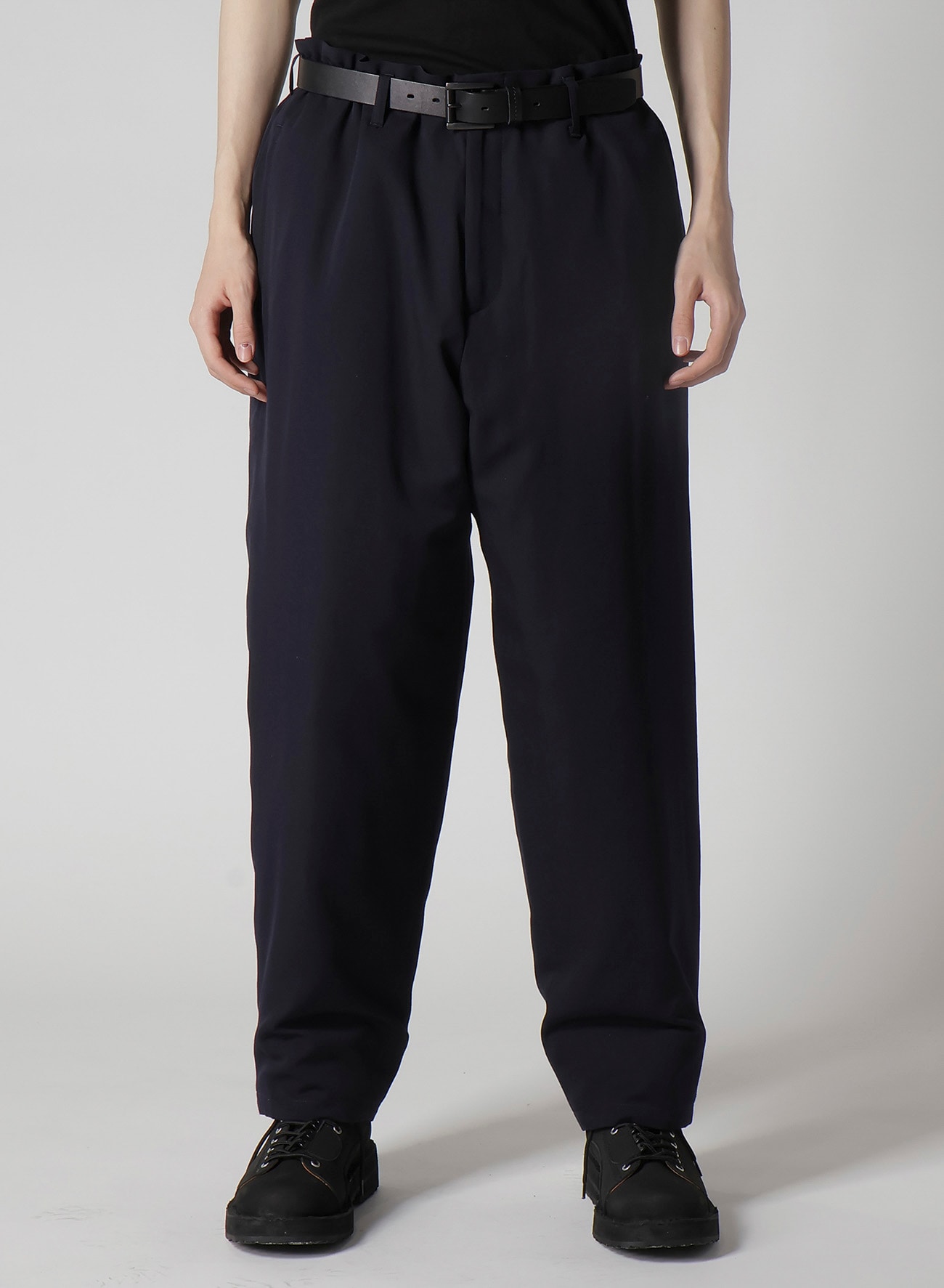NAVY WOOL GABARDINE ONE SIDE PKT PANTS WITH LINER