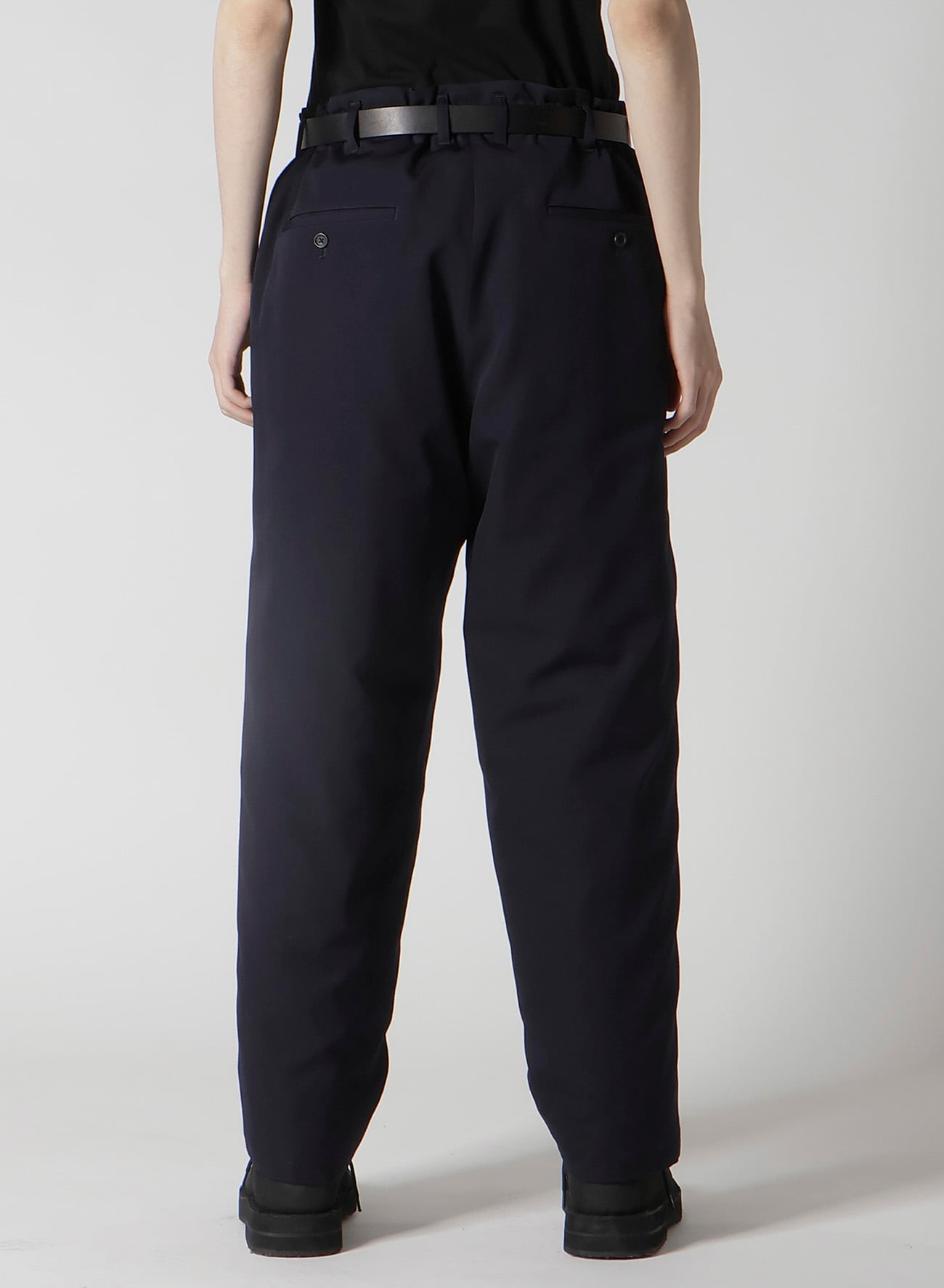 NAVY WOOL GABARDINE ONE SIDE PKT PANTS WITH LINER