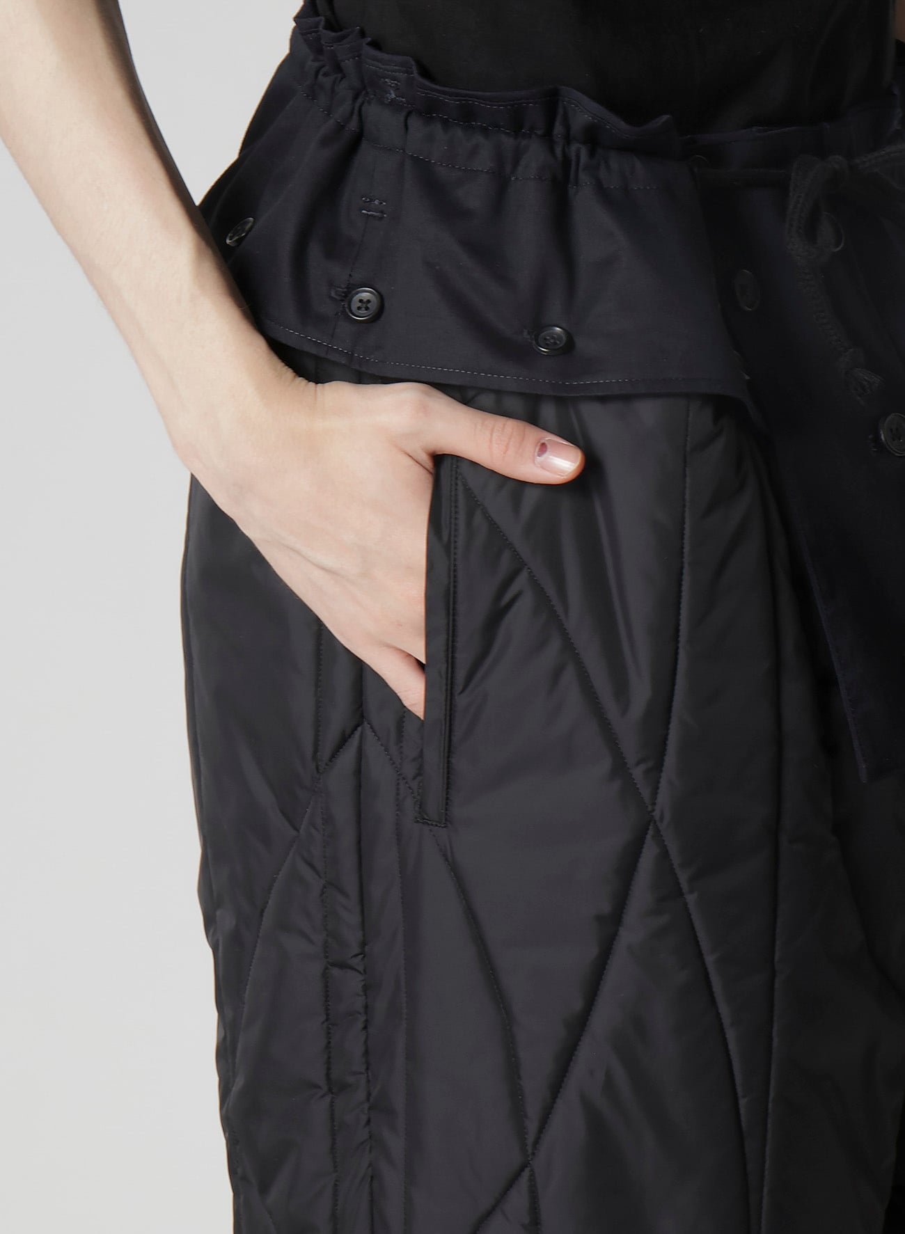 NAVY WOOL GABARDINE ONE SIDE PKT PANTS WITH LINER