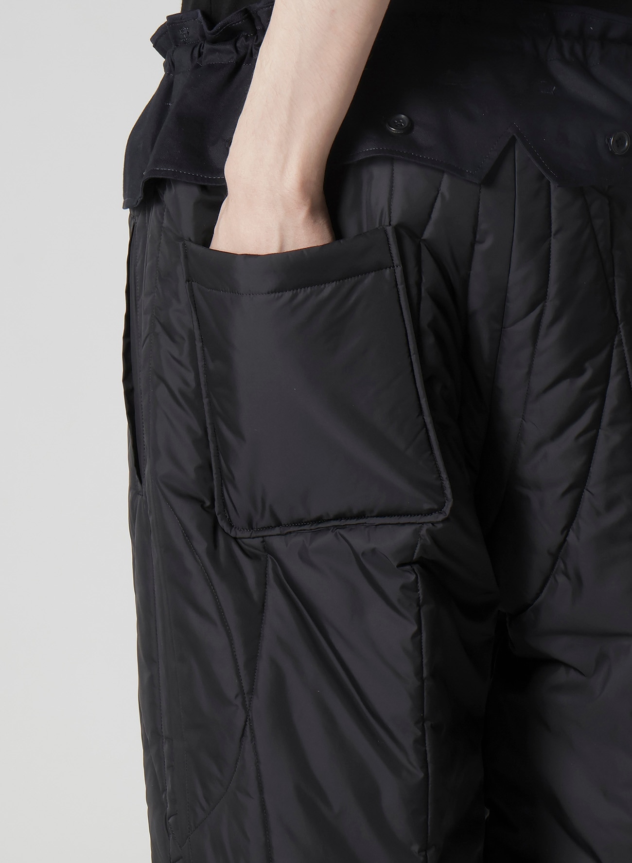 NAVY WOOL GABARDINE ONE SIDE PKT PANTS WITH LINER