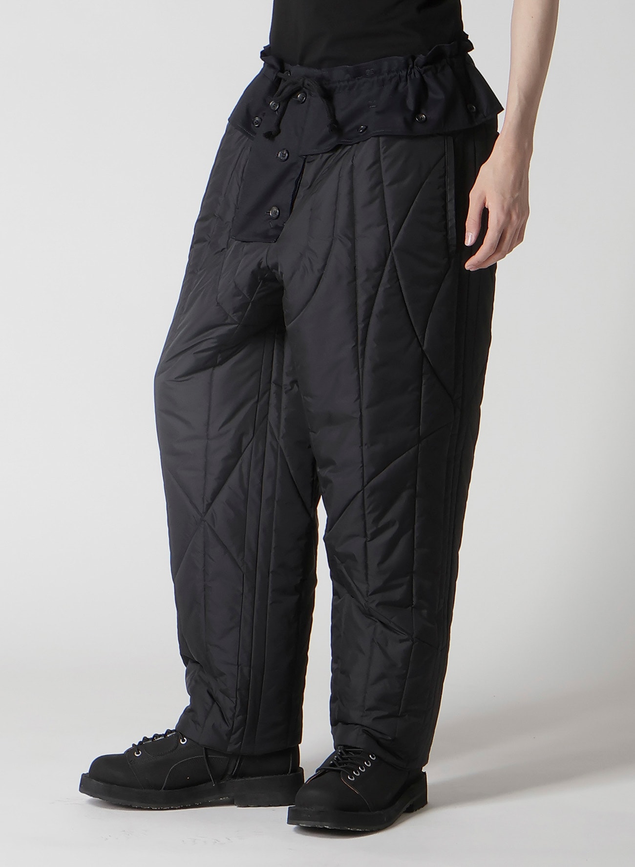 NAVY WOOL GABARDINE ONE SIDE PKT PANTS WITH LINER