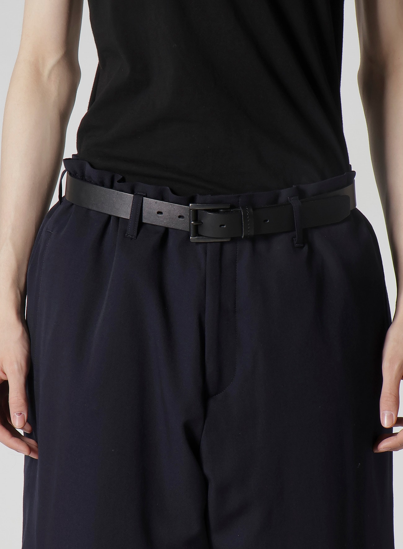 NAVY WOOL GABARDINE ONE SIDE PKT PANTS WITH LINER