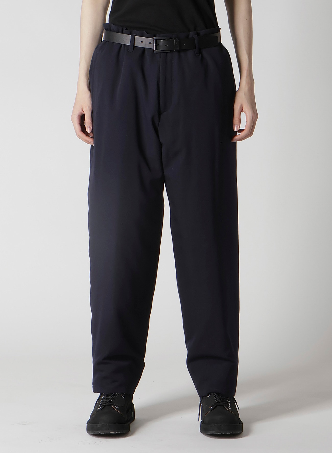 NAVY WOOL GABARDINE ONE SIDE PKT PANTS WITH LINER
