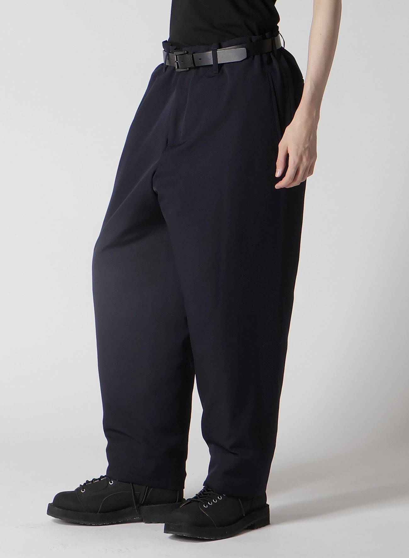 NAVY WOOL GABARDINE ONE SIDE PKT PANTS WITH LINER