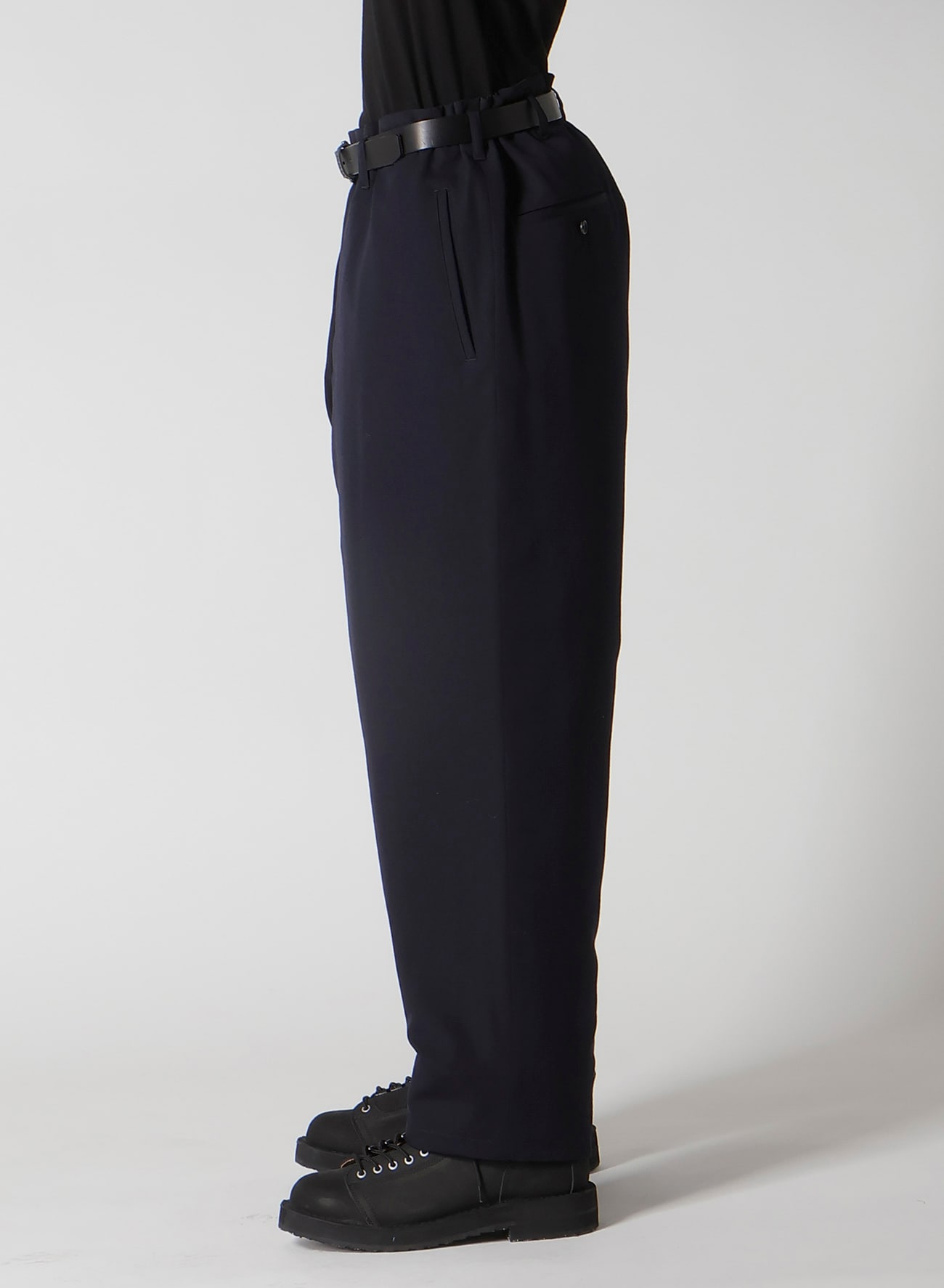 NAVY WOOL GABARDINE ONE SIDE PKT PANTS WITH LINER