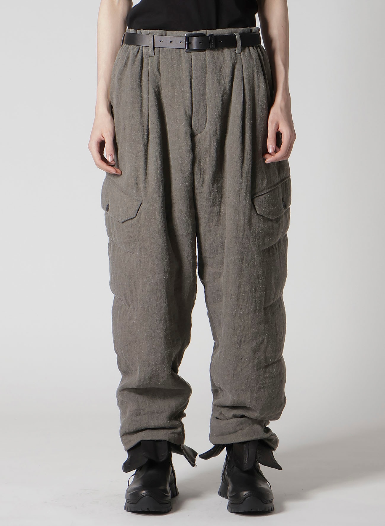 SILK LINEN DIAGONAL FLAP PADDED PANTS