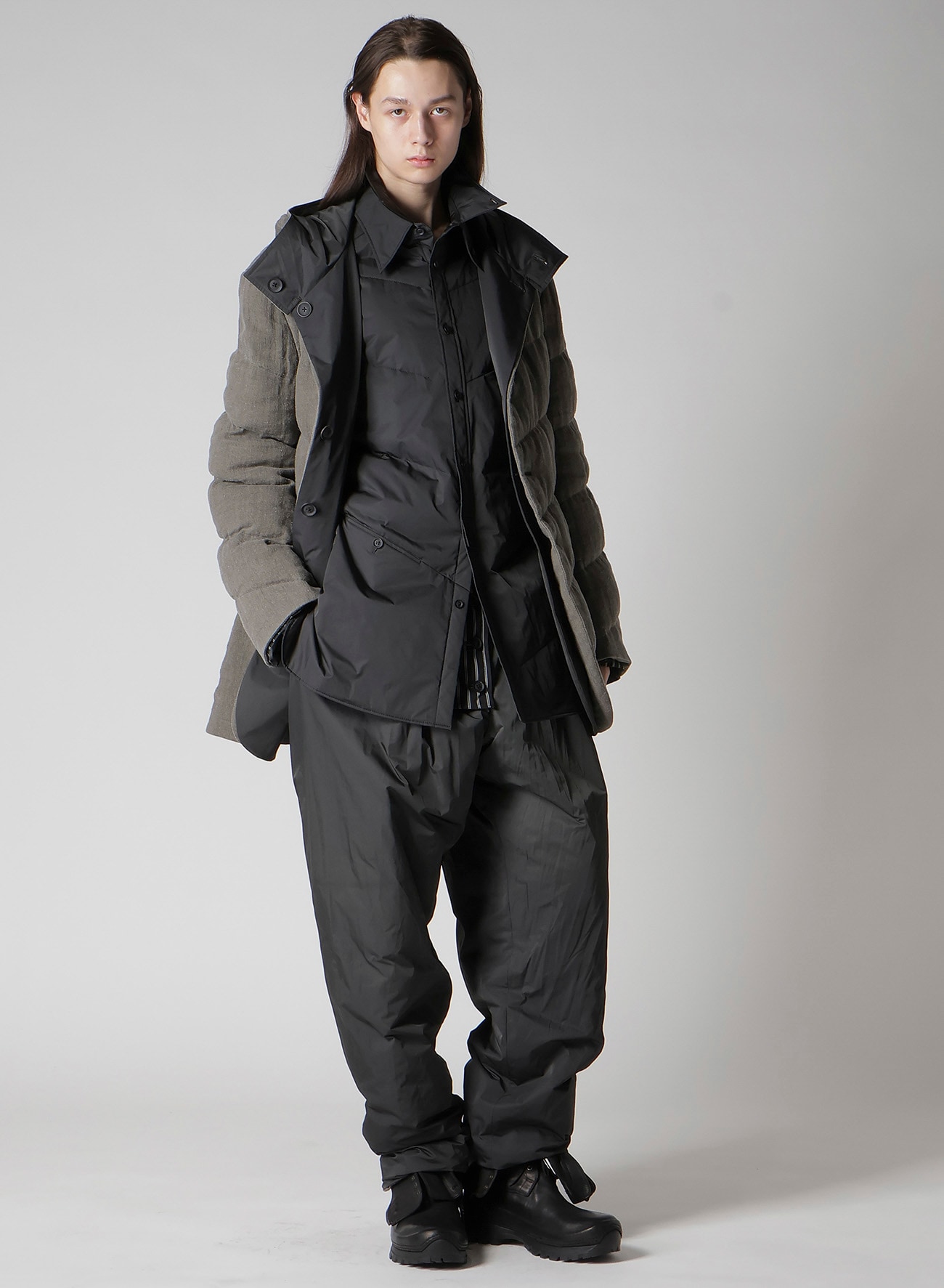 SILK LINEN DIAGONAL FLAP PADDED PANTS