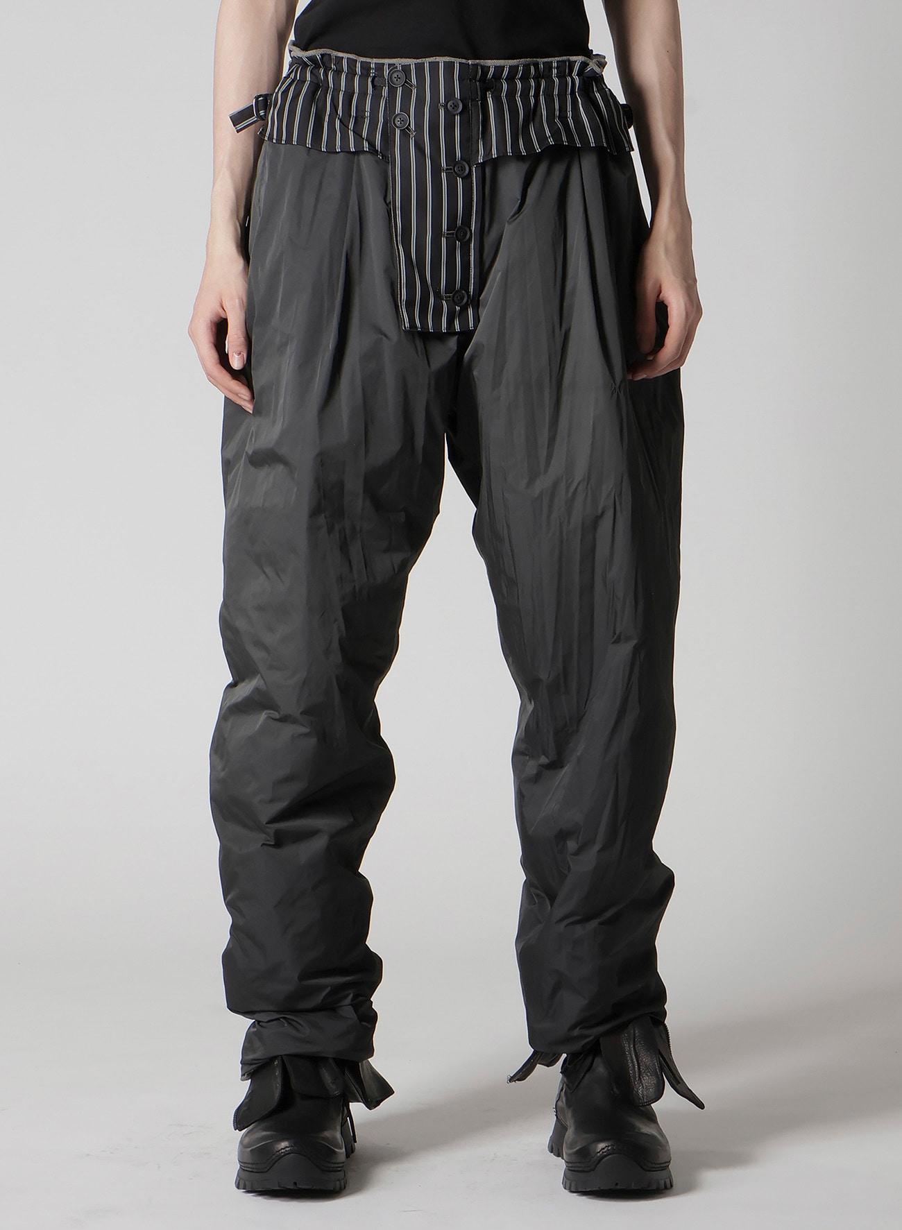 SILK LINEN DIAGONAL FLAP PADDED PANTS