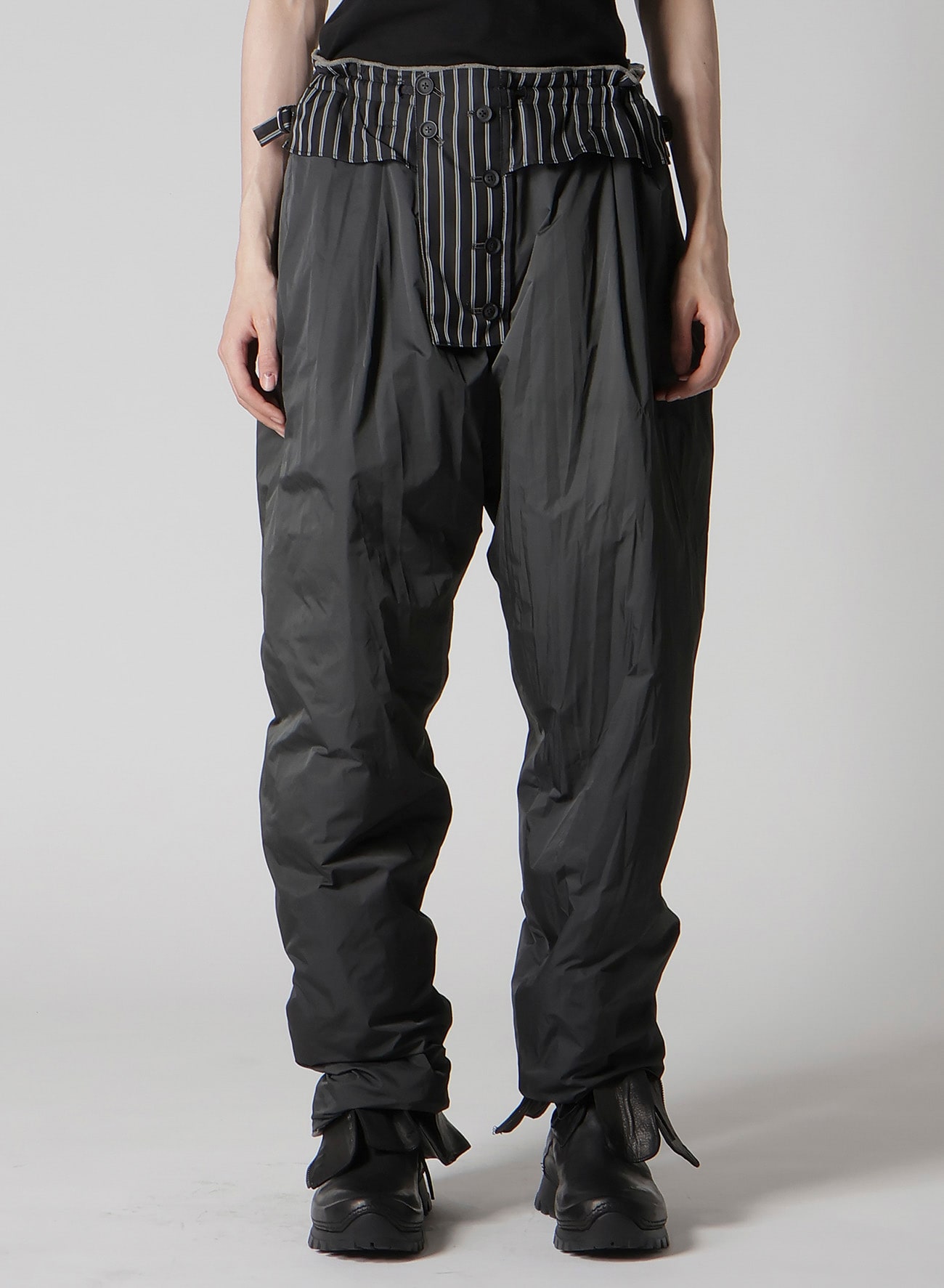 SILK LINEN DIAGONAL FLAP PADDED PANTS