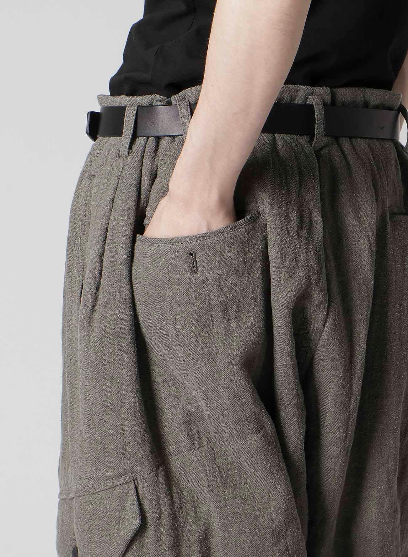SILK LINEN DIAGONAL FLAP PADDED PANTS